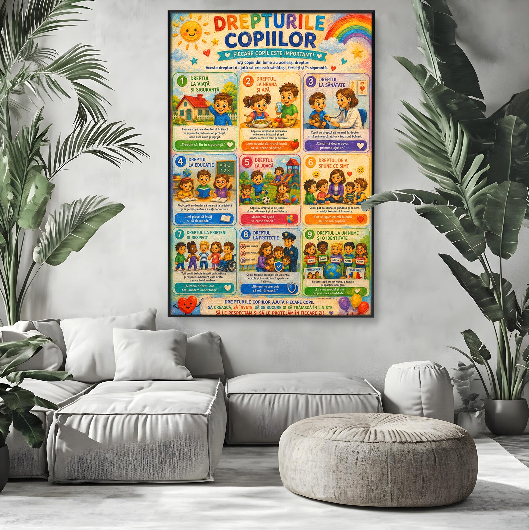 Tablou Canvas Premium LuxCanva® K1093, Drepturile Copiilor, Copii, Educatie, Drepturi, Colorat, Camera Copiilor, Culori Vibrante