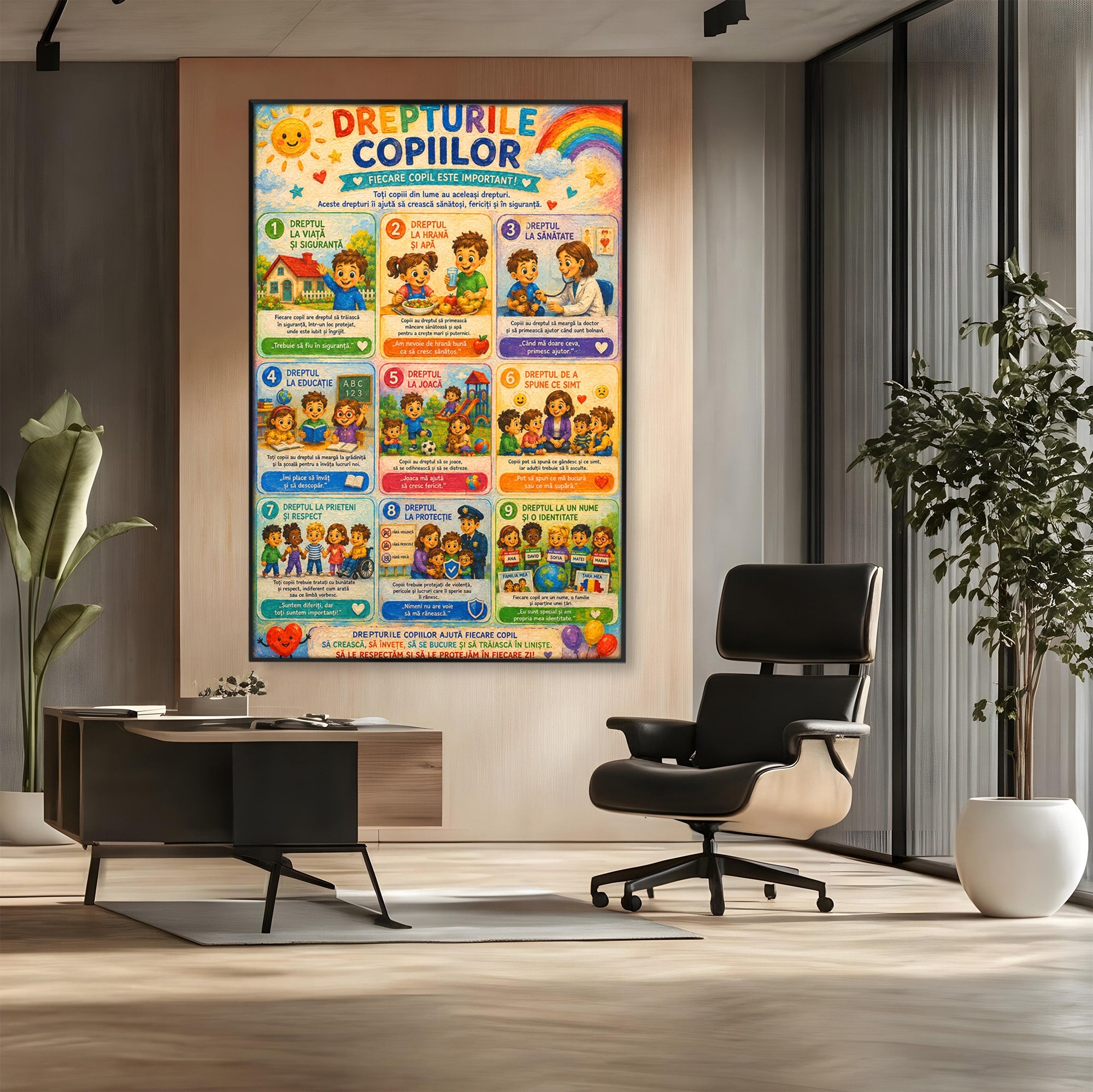 Tablou Canvas Premium LuxCanva® K1093, Drepturile Copiilor, Copii, Educatie, Drepturi, Colorat, Camera Copiilor, Culori Vibrante