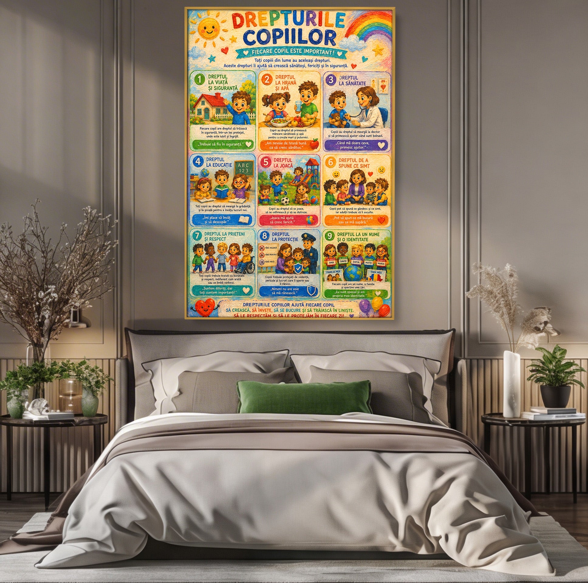 Tablou Canvas Premium LuxCanva® K1093, Drepturile Copiilor, Copii, Educatie, Drepturi, Colorat, Camera Copiilor, Culori Vibrante