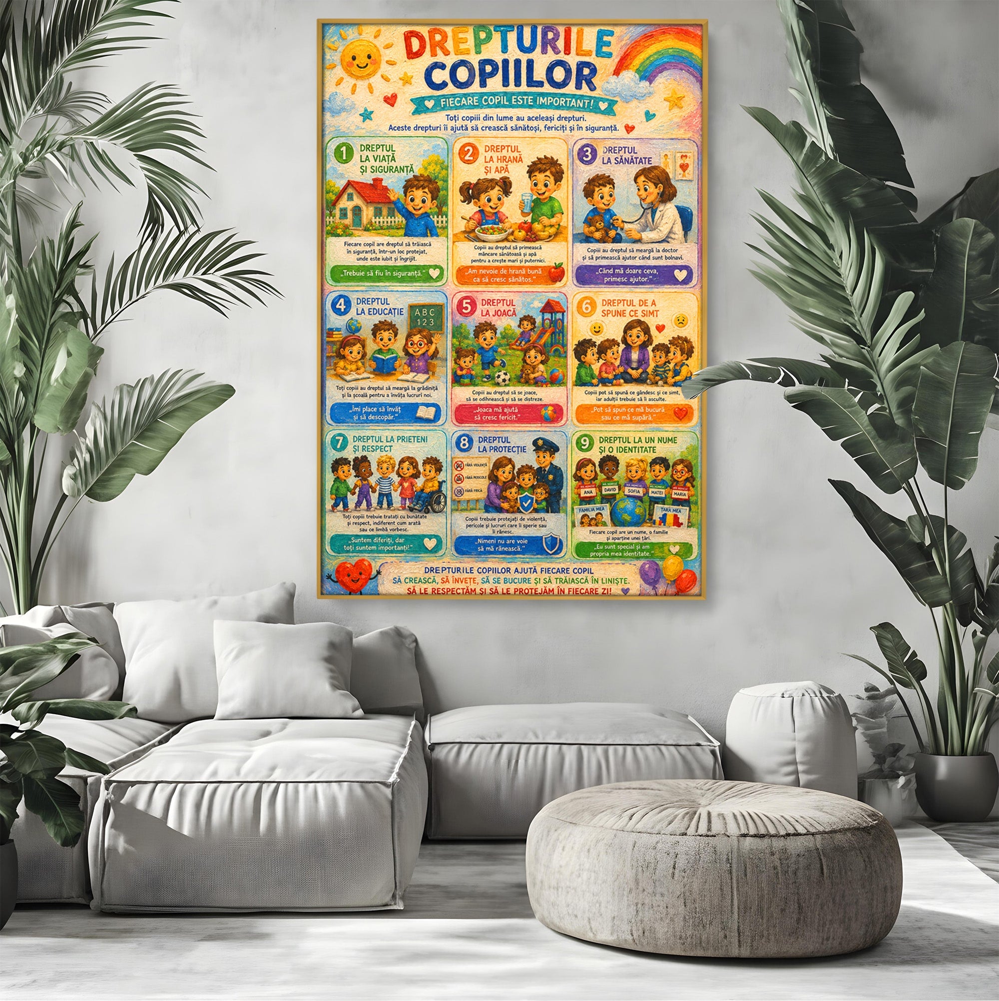 Tablou Canvas Premium LuxCanva® K1093, Drepturile Copiilor, Copii, Educatie, Drepturi, Colorat, Camera Copiilor, Culori Vibrante