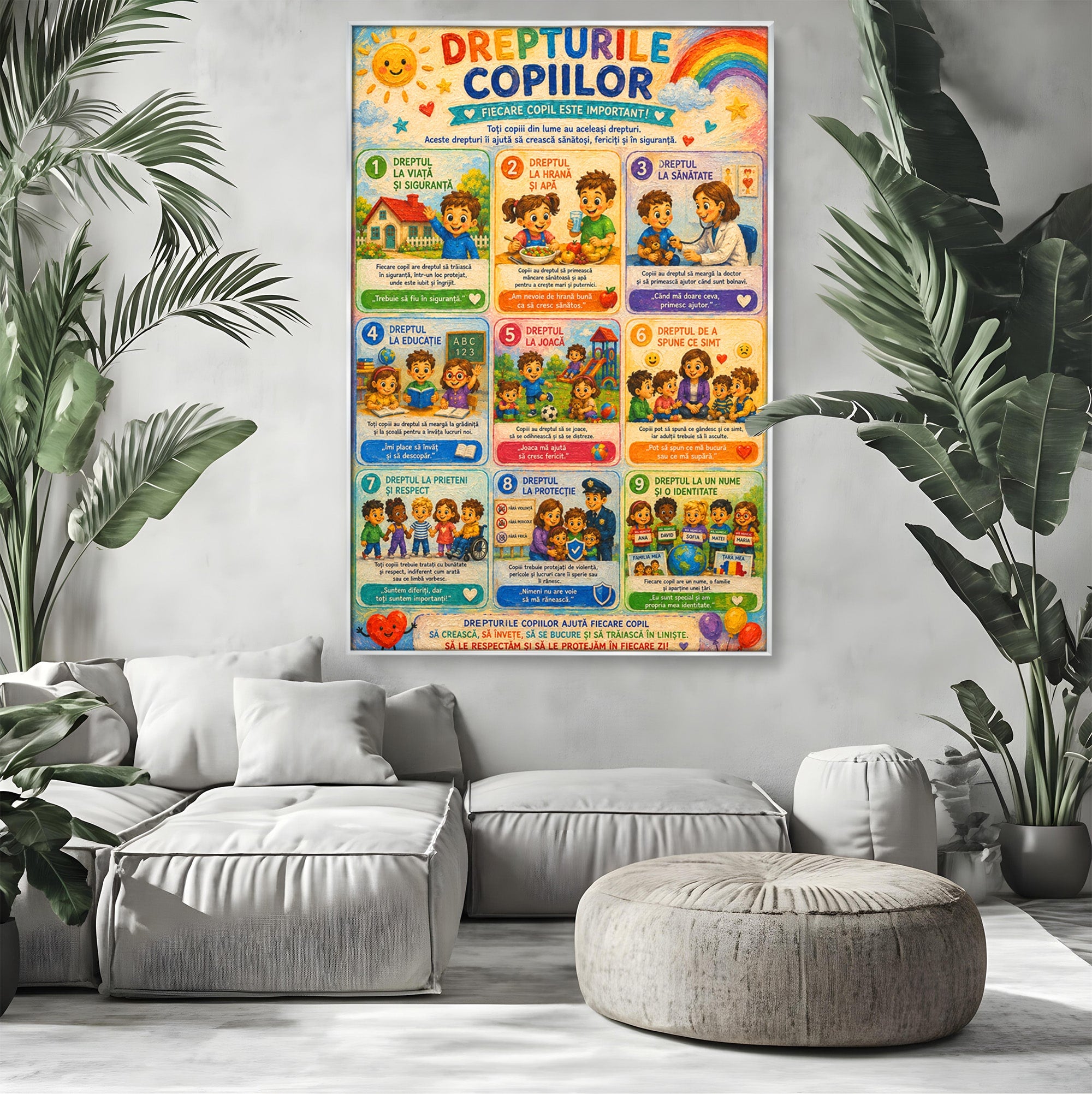 Tablou Canvas Premium LuxCanva® K1093, Drepturile Copiilor, Copii, Educatie, Drepturi, Colorat, Camera Copiilor, Culori Vibrante
