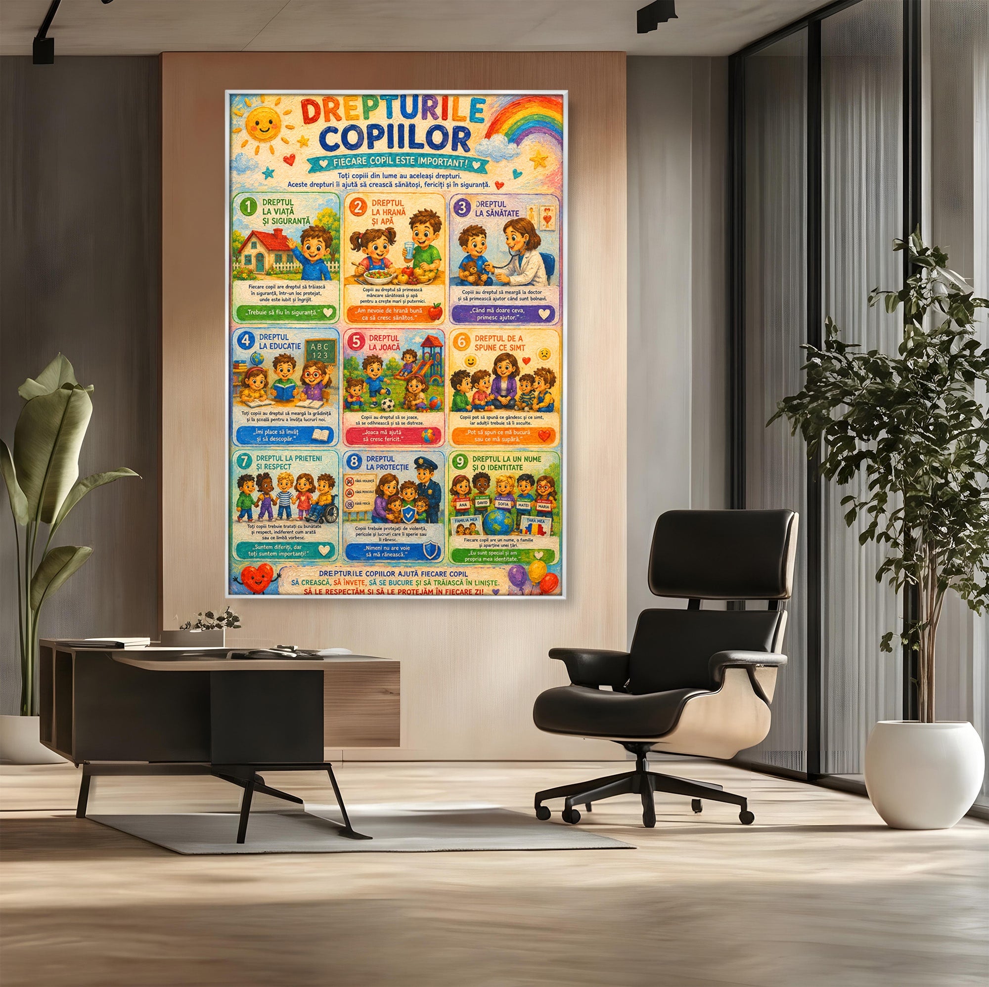 Tablou Canvas Premium LuxCanva® K1093, Drepturile Copiilor, Copii, Educatie, Drepturi, Colorat, Camera Copiilor, Culori Vibrante