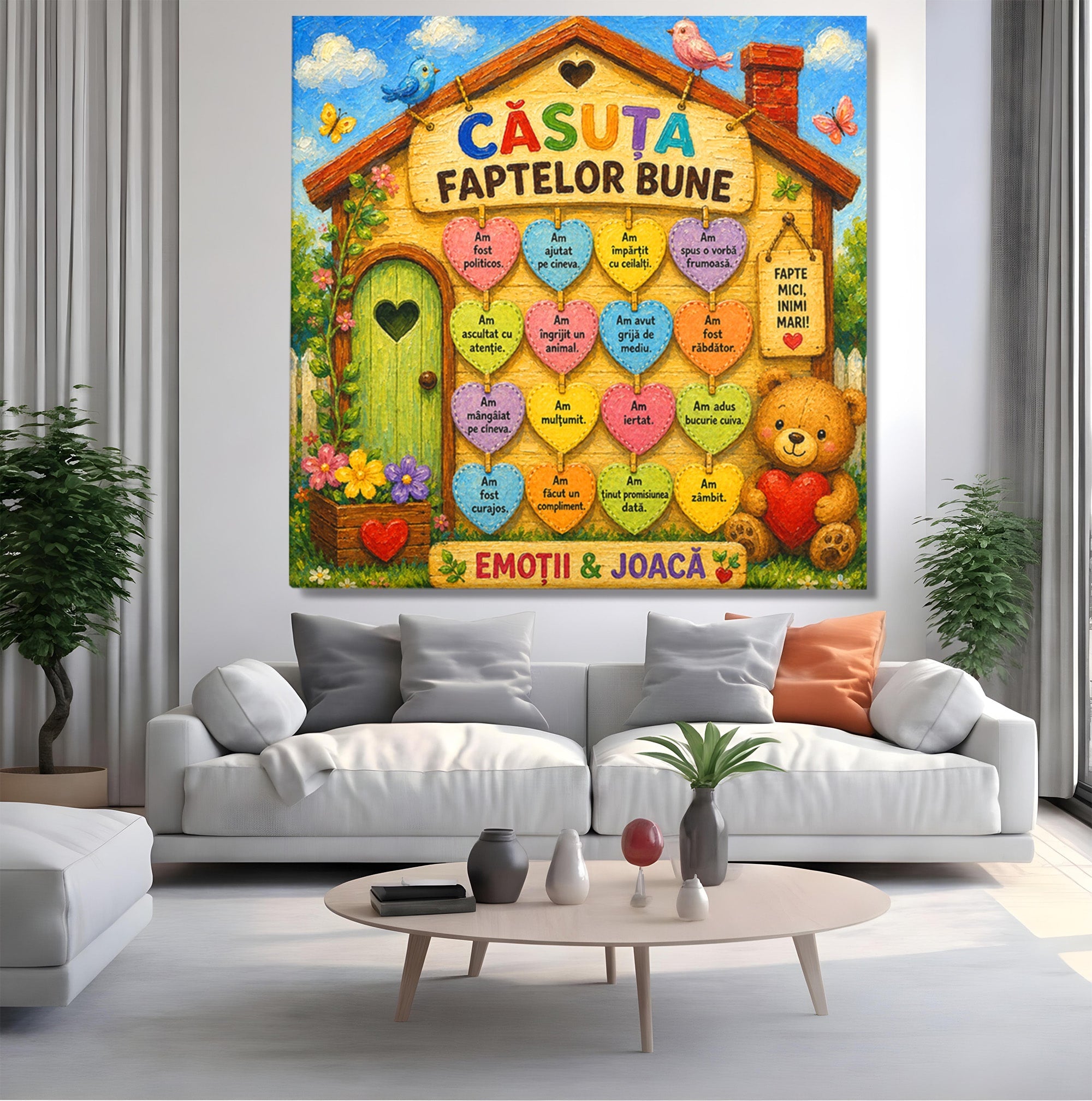 Tablou Canvas Premium LuxCanva® K1094, Casuta Faptelor Bune, Copii, Incurajare, Culori, Joc, Camera Copiilor, Culori Vibrante
