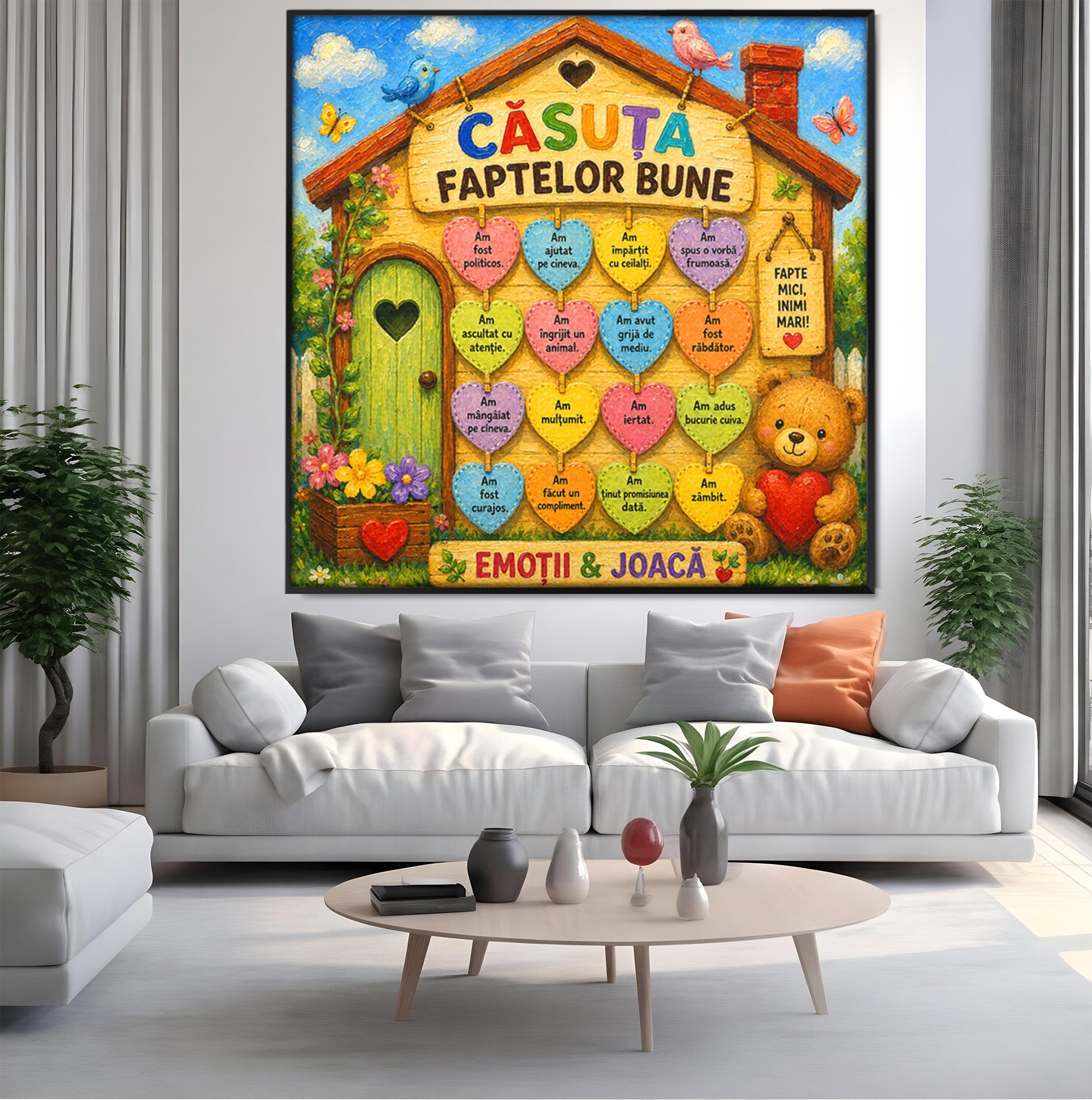 Tablou Canvas Premium LuxCanva® K1094, Casuta Faptelor Bune, Copii, Incurajare, Culori, Joc, Camera Copiilor, Culori Vibrante