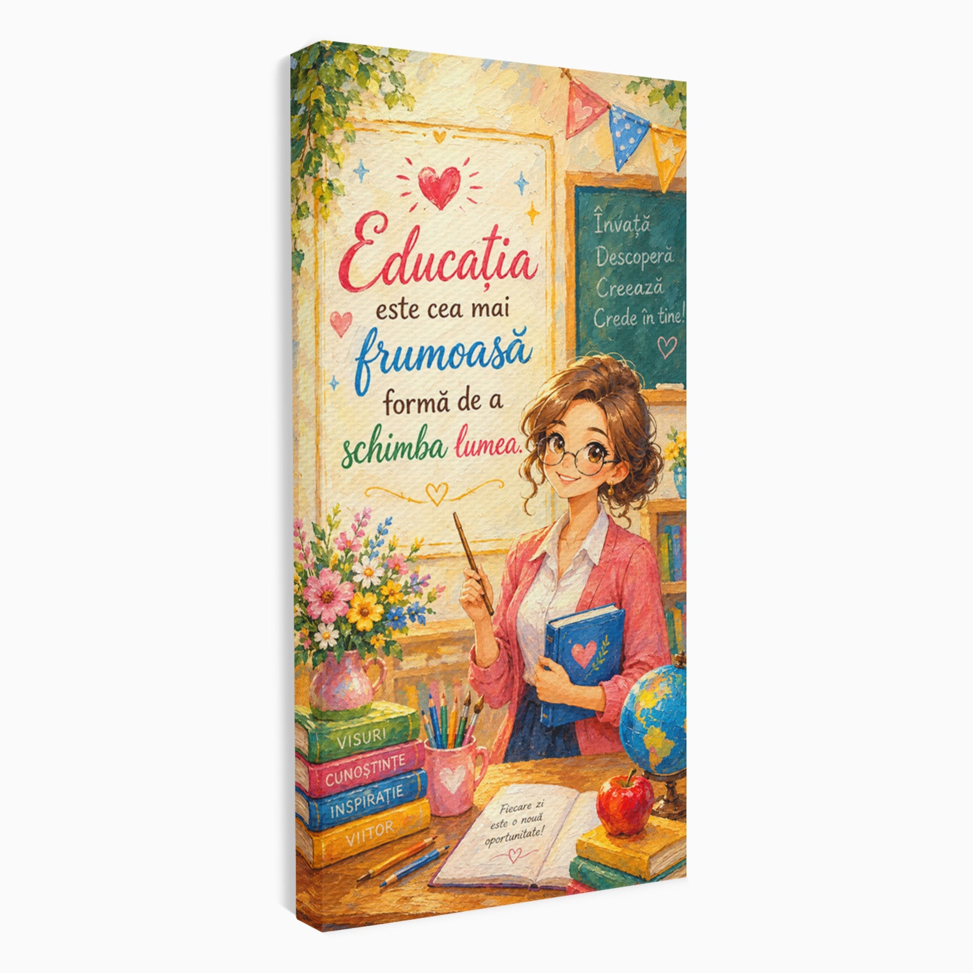 Tablou Canvas Premium LuxCanva® K1095, Educatia Schimba Lumea, Educatie, Inspiratie, Scoala, Birou, Citate, Culori Vibrante