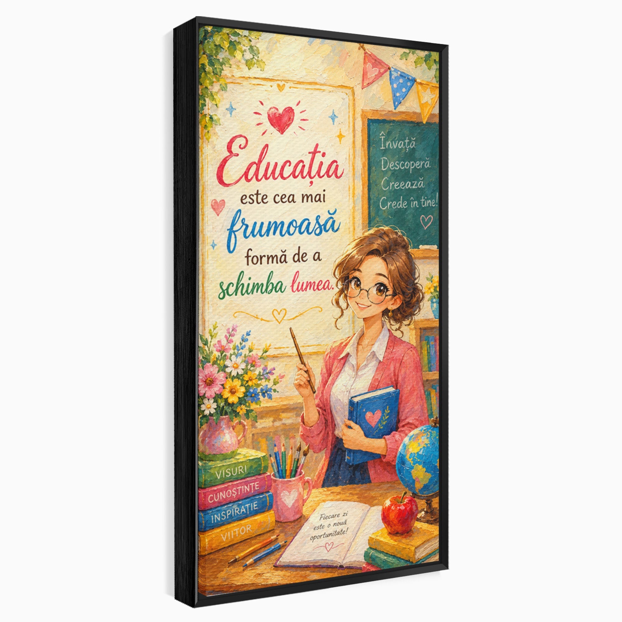 Tablou Canvas Premium LuxCanva® K1095, Educatia Schimba Lumea, Educatie, Inspiratie, Scoala, Birou, Citate, Culori Vibrante