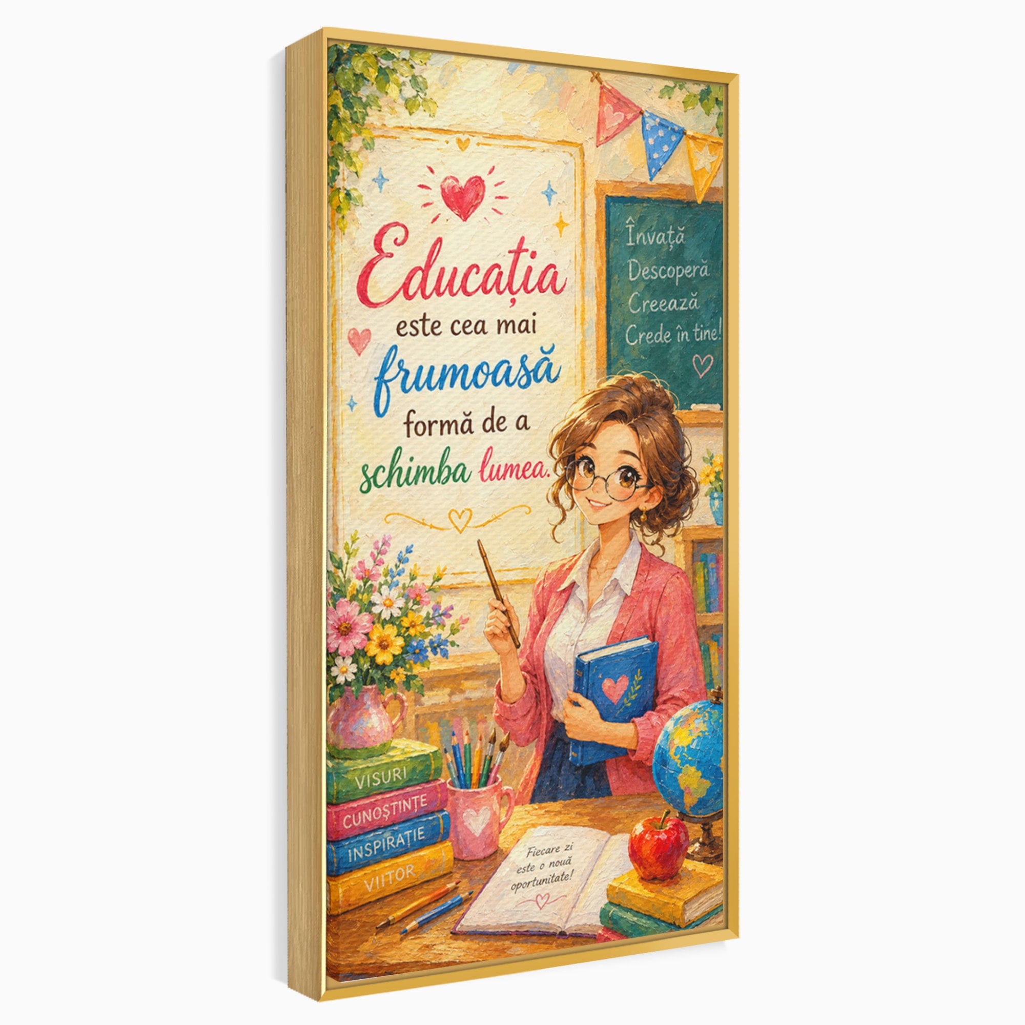 Tablou Canvas Premium LuxCanva® K1095, Educatia Schimba Lumea, Educatie, Inspiratie, Scoala, Birou, Citate, Culori Vibrante
