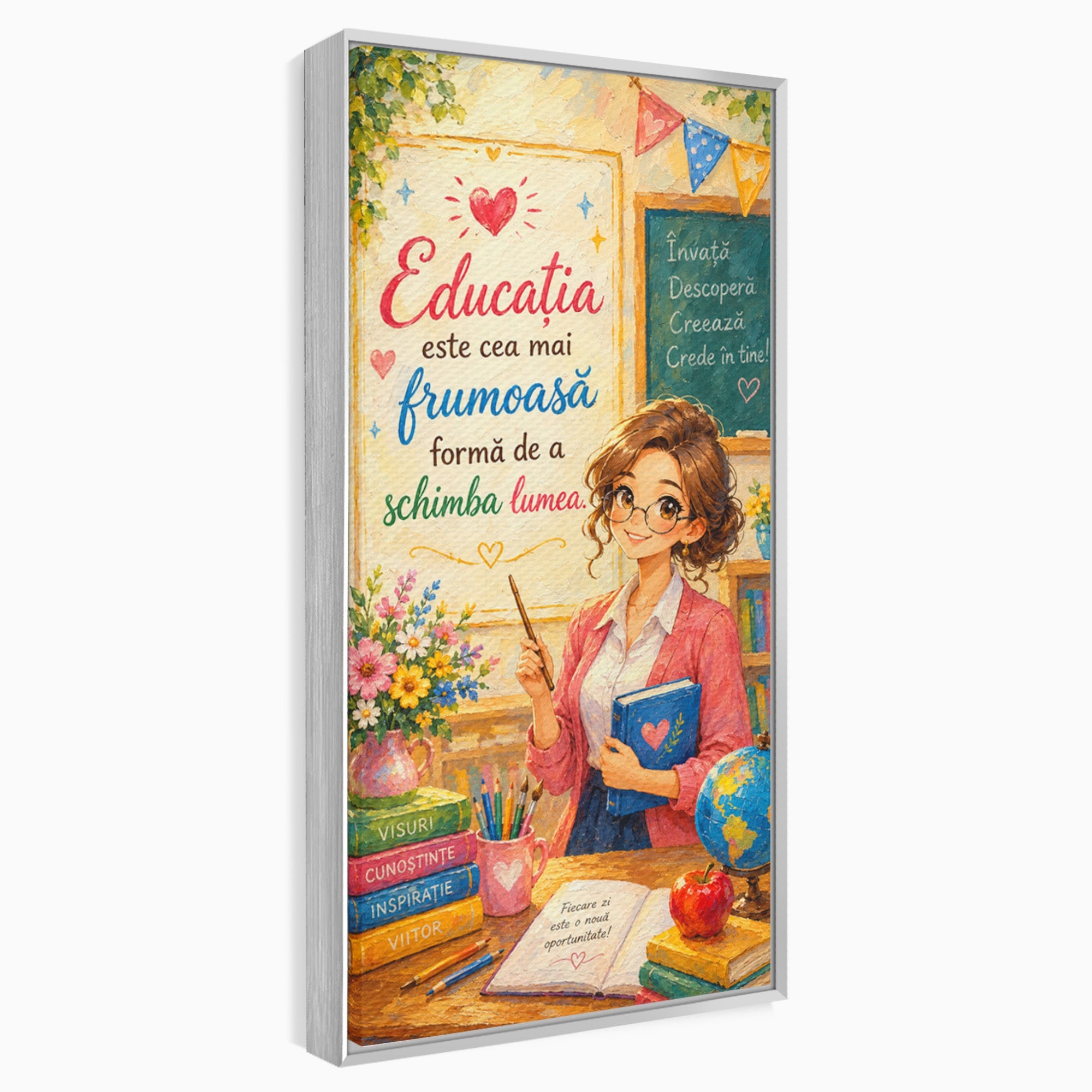 Tablou Canvas Premium LuxCanva® K1095, Educatia Schimba Lumea, Educatie, Inspiratie, Scoala, Birou, Citate, Culori Vibrante