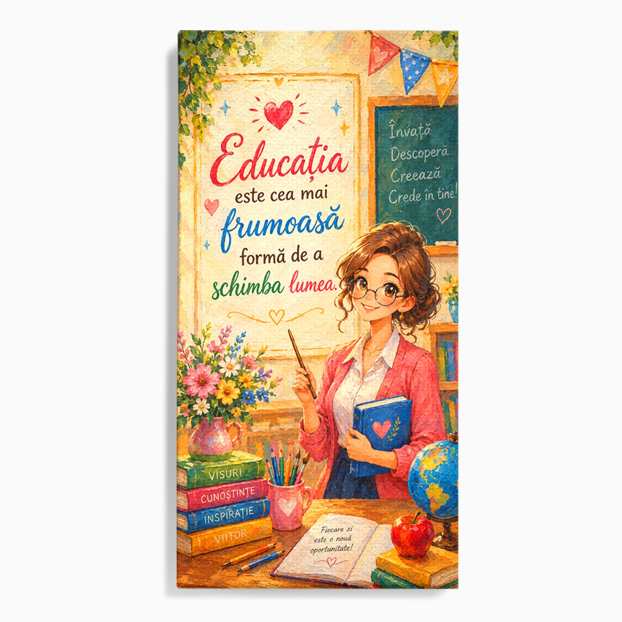 Tablou Canvas Premium LuxCanva® K1095, Educatia Schimba Lumea, Educatie, Inspiratie, Scoala, Birou, Citate, Culori Vibrante