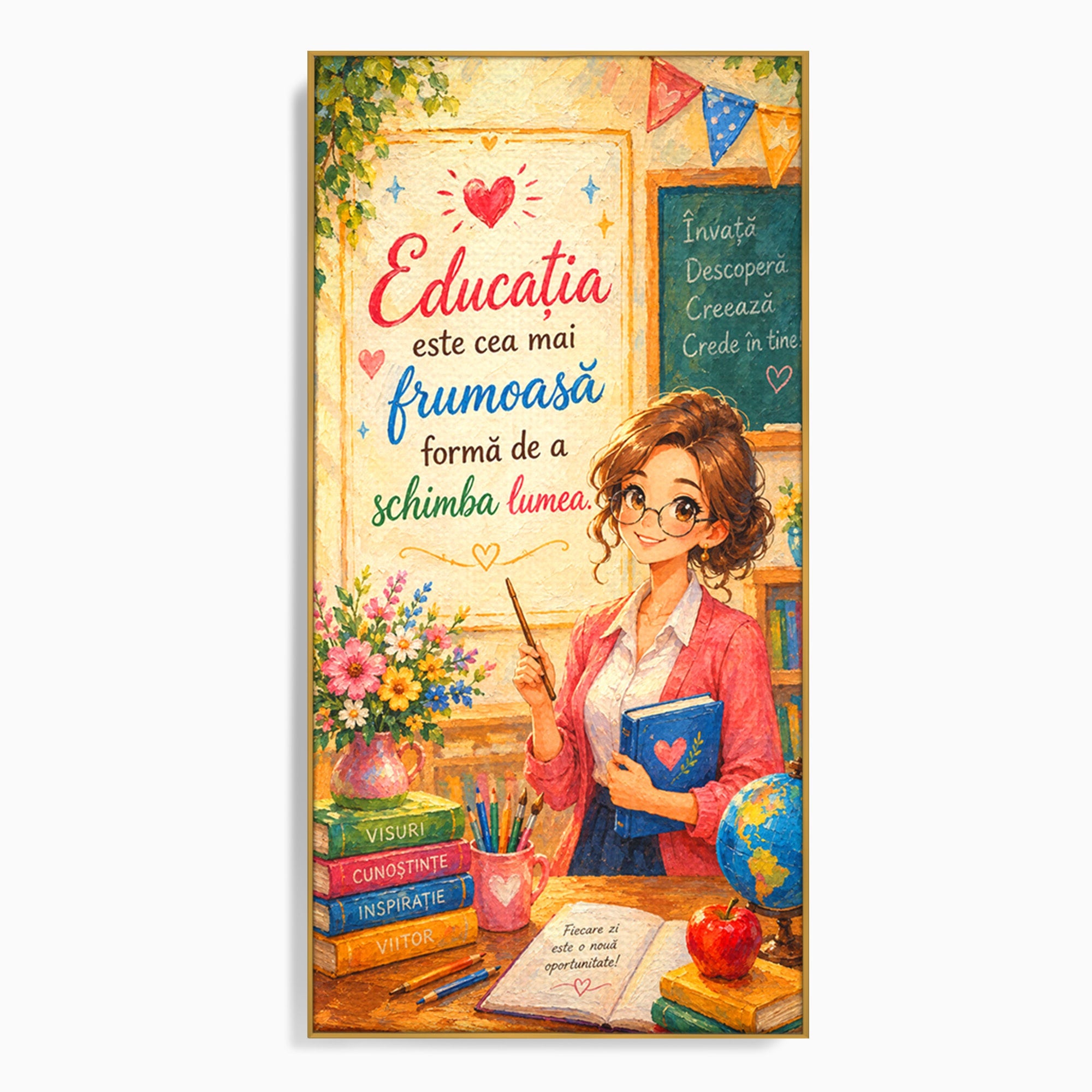 Tablou Canvas Premium LuxCanva® K1095, Educatia Schimba Lumea, Educatie, Inspiratie, Scoala, Birou, Citate, Culori Vibrante
