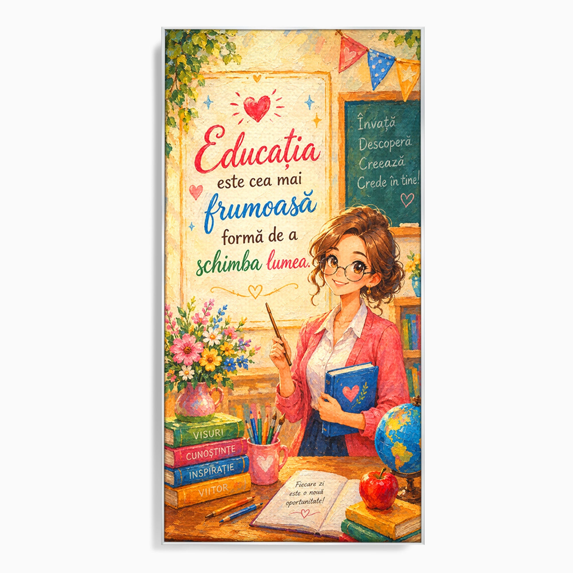 Tablou Canvas Premium LuxCanva® K1095, Educatia Schimba Lumea, Educatie, Inspiratie, Scoala, Birou, Citate, Culori Vibrante
