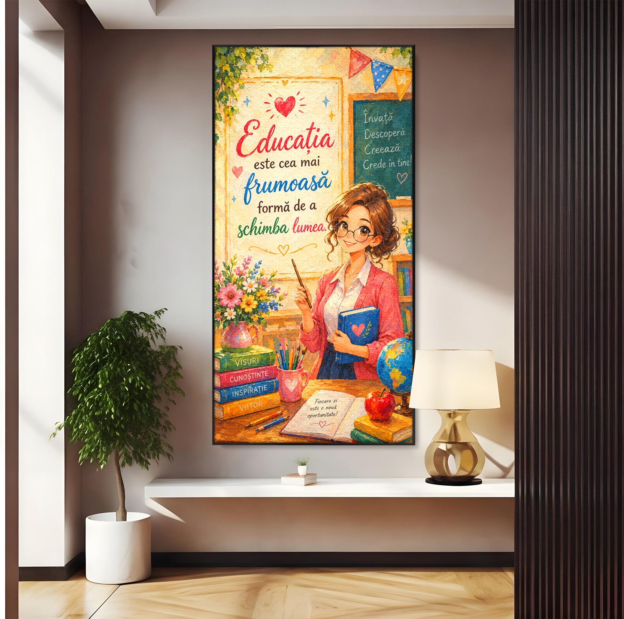Tablou Canvas Premium LuxCanva® K1095, Educatia Schimba Lumea, Educatie, Inspiratie, Scoala, Birou, Citate, Culori Vibrante