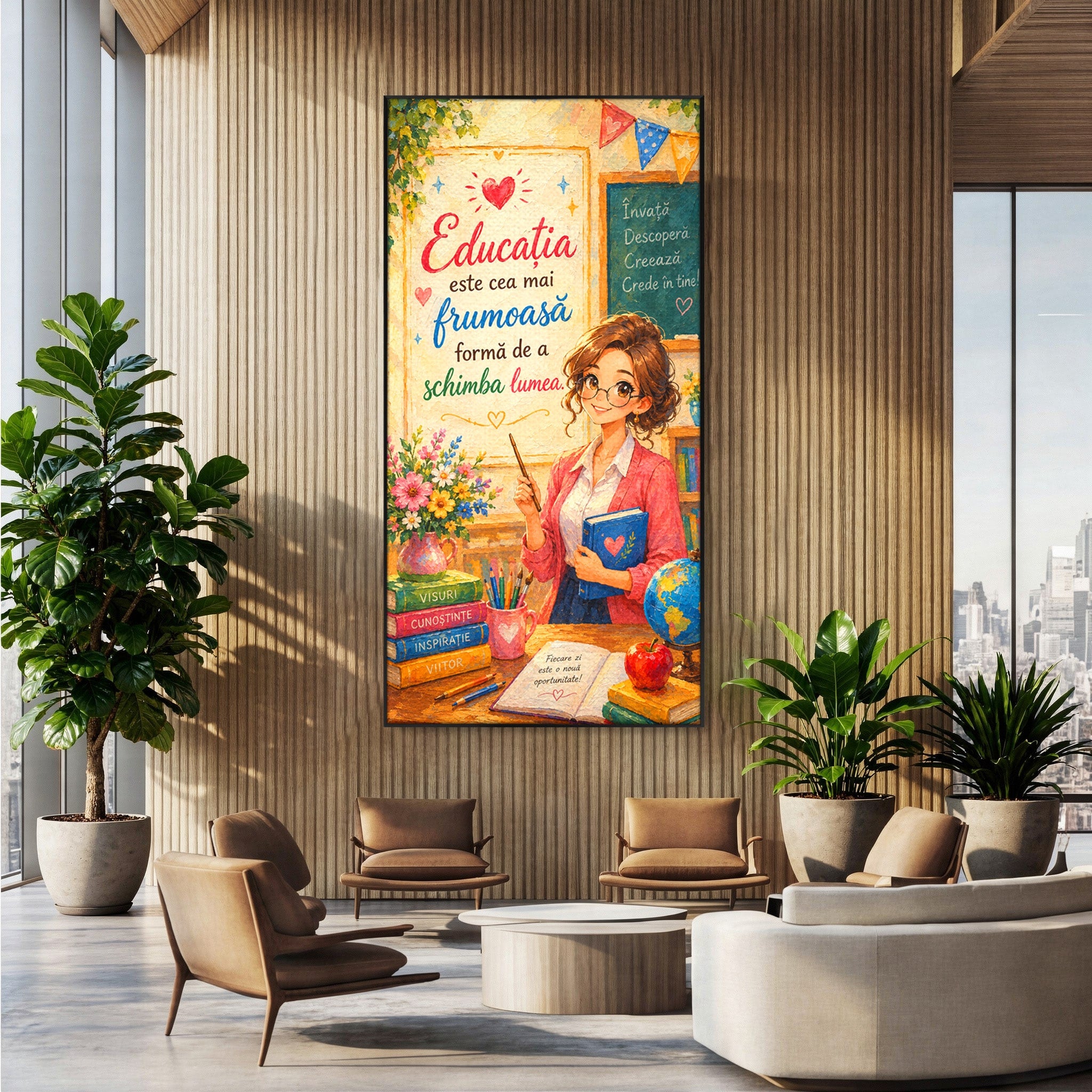 Tablou Canvas Premium LuxCanva® K1095, Educatia Schimba Lumea, Educatie, Inspiratie, Scoala, Birou, Citate, Culori Vibrante
