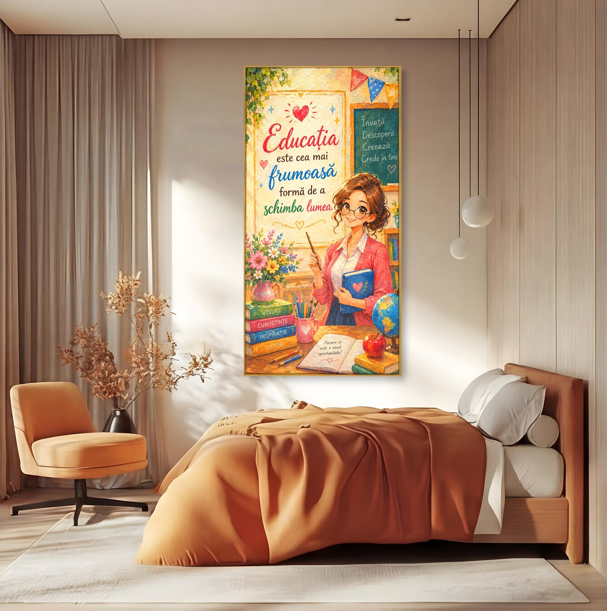 Tablou Canvas Premium LuxCanva® K1095, Educatia Schimba Lumea, Educatie, Inspiratie, Scoala, Birou, Citate, Culori Vibrante