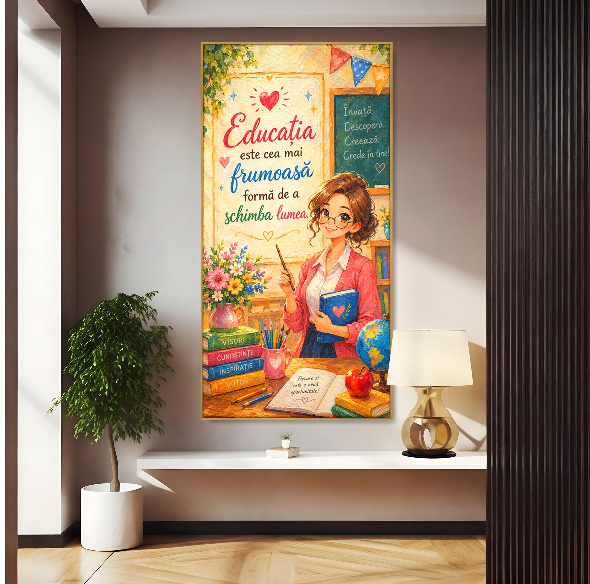 Tablou Canvas Premium LuxCanva® K1095, Educatia Schimba Lumea, Educatie, Inspiratie, Scoala, Birou, Citate, Culori Vibrante