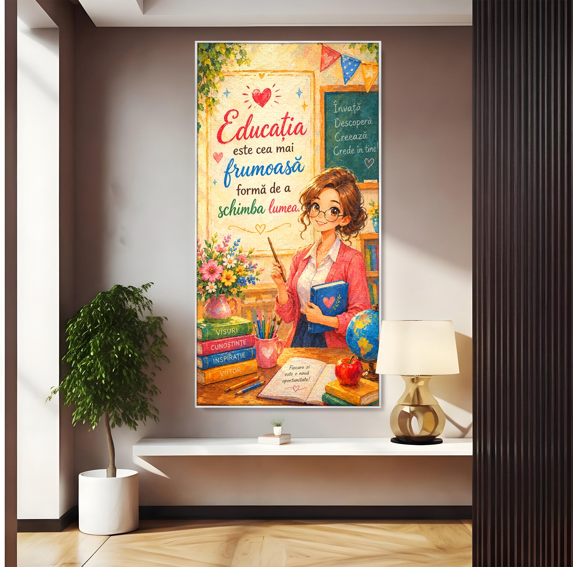 Tablou Canvas Premium LuxCanva® K1095, Educatia Schimba Lumea, Educatie, Inspiratie, Scoala, Birou, Citate, Culori Vibrante