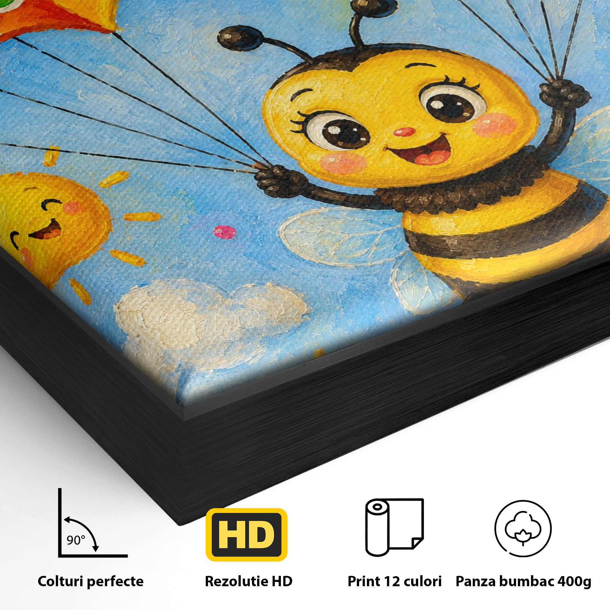 Tablou Canvas Premium LuxCanva® K1096, Albinuta Parasutista, Albinuta, Curcubeu, Gradinita, Copii, Veselie, Camera Copiilor, Culori Vibrante
