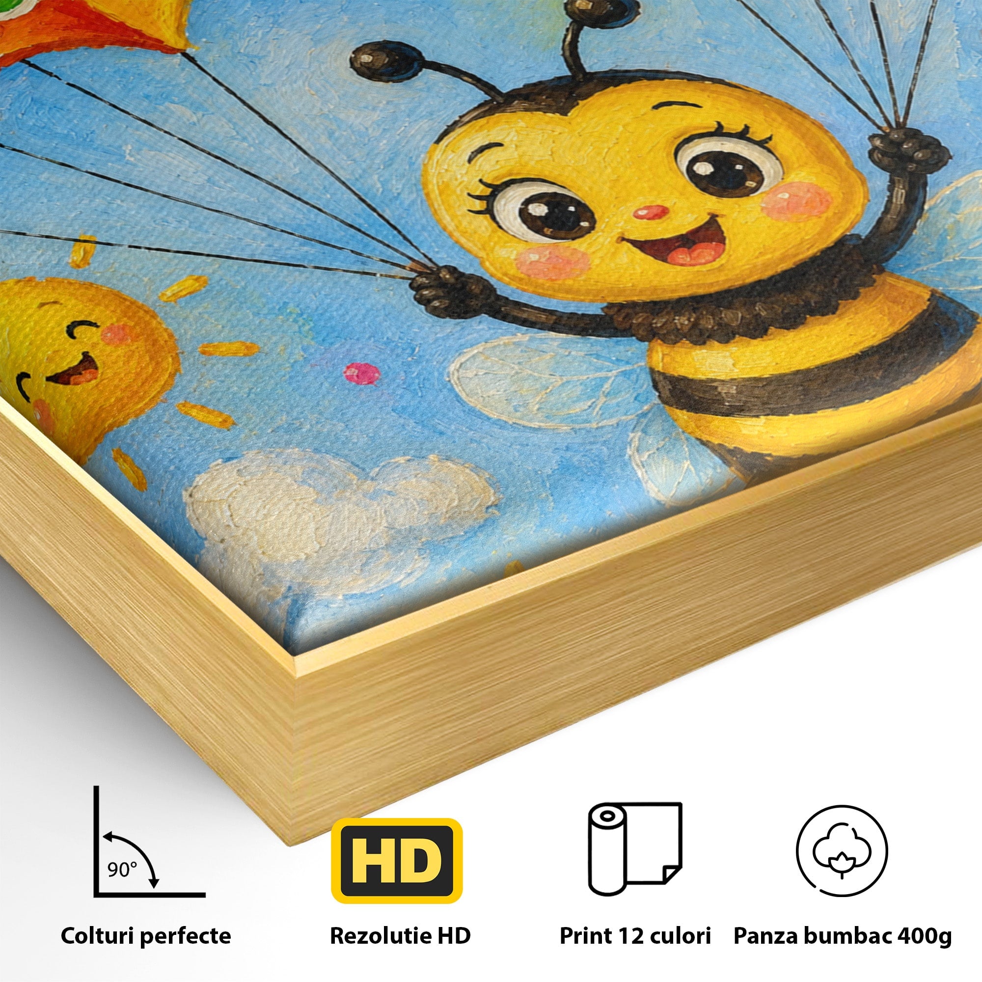 Tablou Canvas Premium LuxCanva® K1096, Albinuta Parasutista, Albinuta, Curcubeu, Gradinita, Copii, Veselie, Camera Copiilor, Culori Vibrante