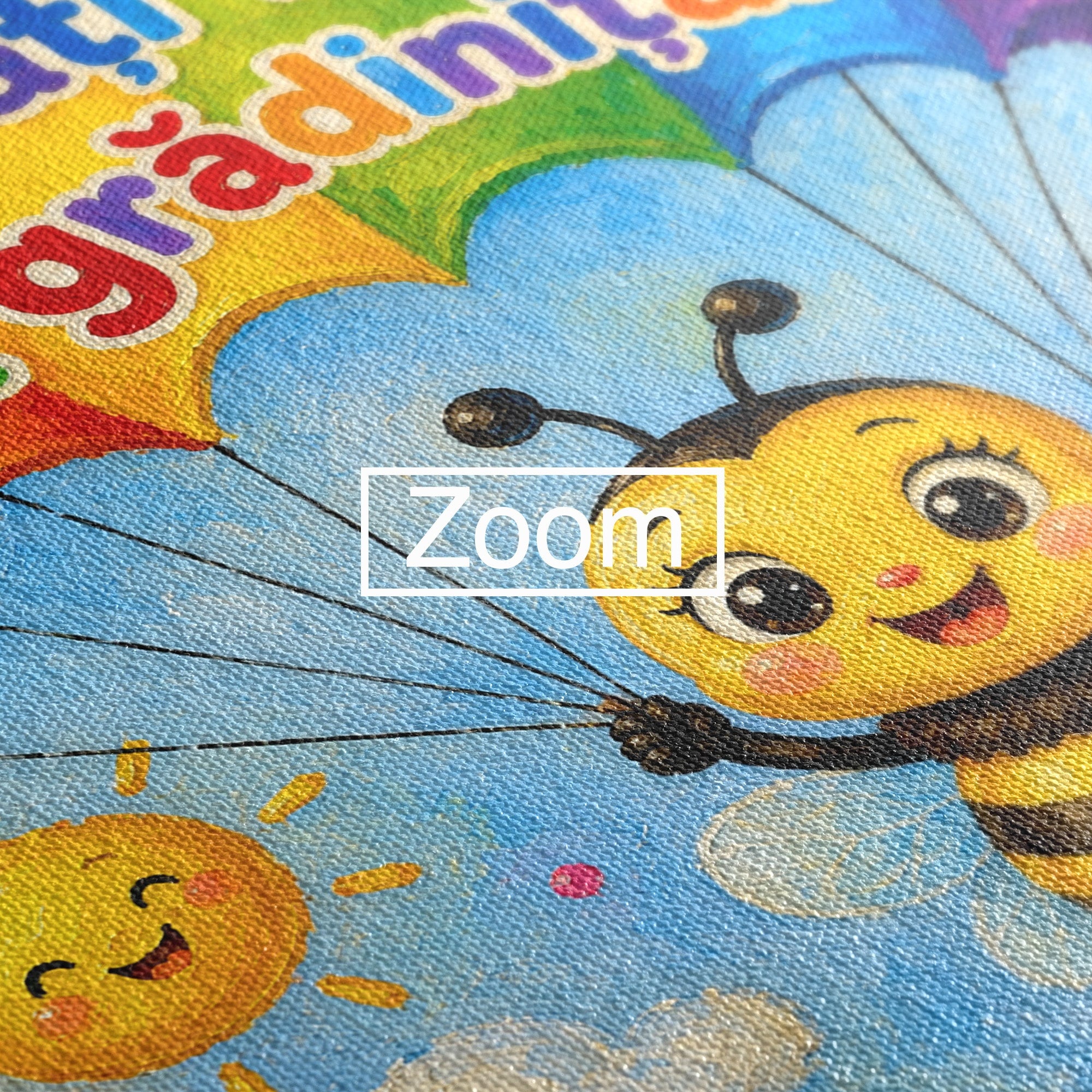 Tablou Canvas Premium LuxCanva® K1096, Albinuta Parasutista, Albinuta, Curcubeu, Gradinita, Copii, Veselie, Camera Copiilor, Culori Vibrante