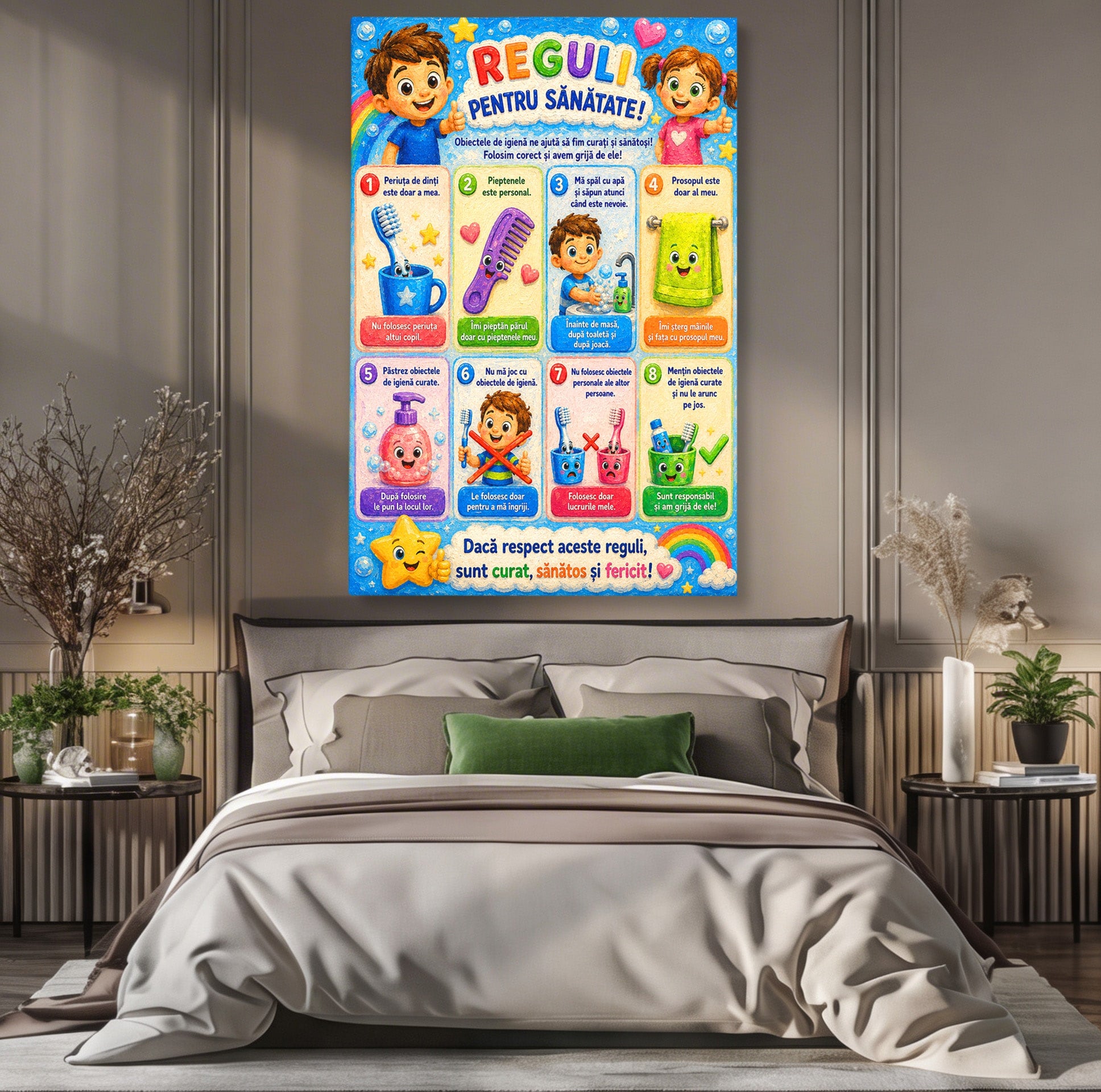 Tablou Canvas Premium LuxCanva® K1097, Reguli Pentru Sanatate, Copii, Educatie, Sanatate, Colorat, Camera Copiilor, Culori Vibrante