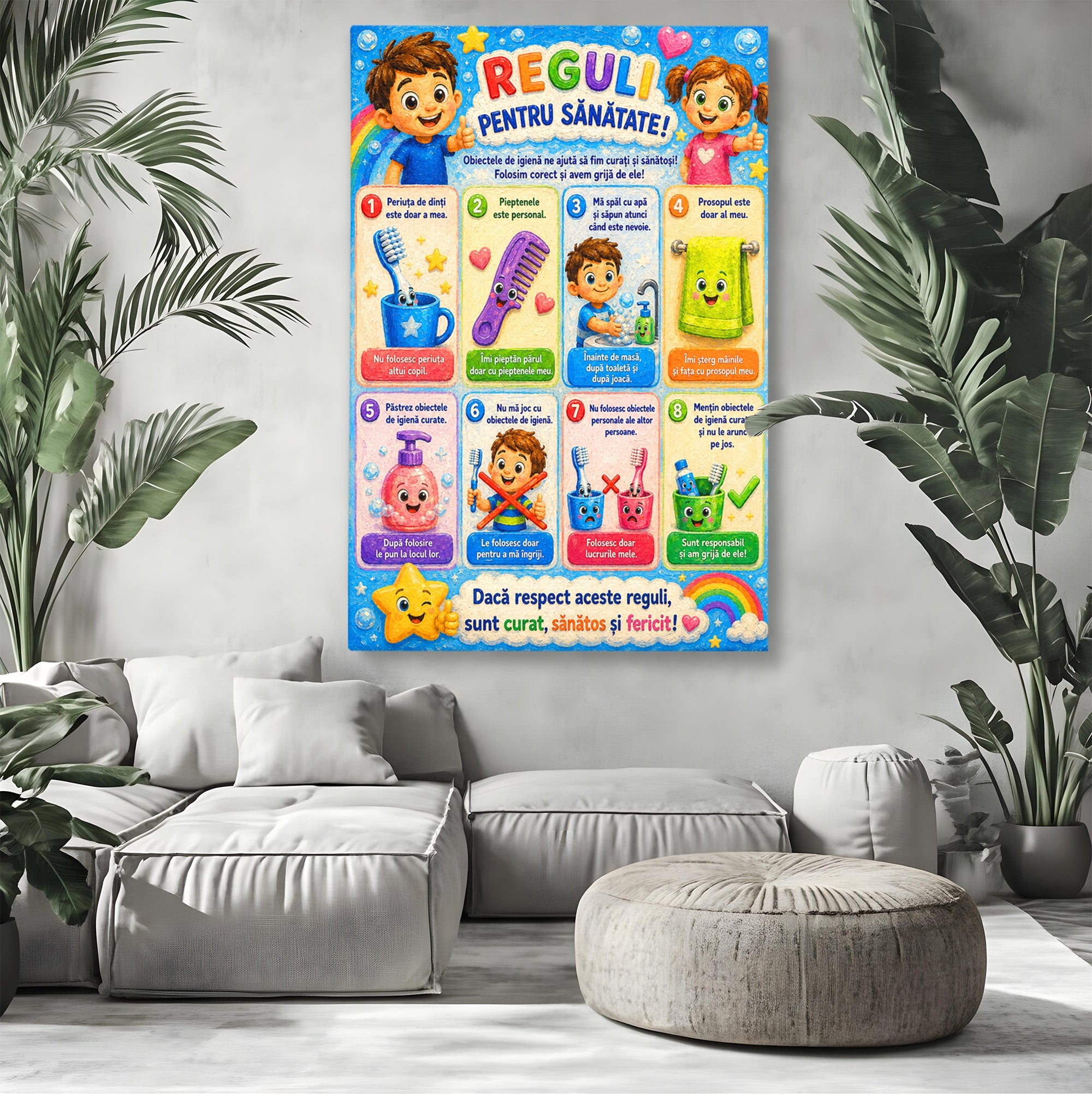 Tablou Canvas Premium LuxCanva® K1097, Reguli Pentru Sanatate, Copii, Educatie, Sanatate, Colorat, Camera Copiilor, Culori Vibrante