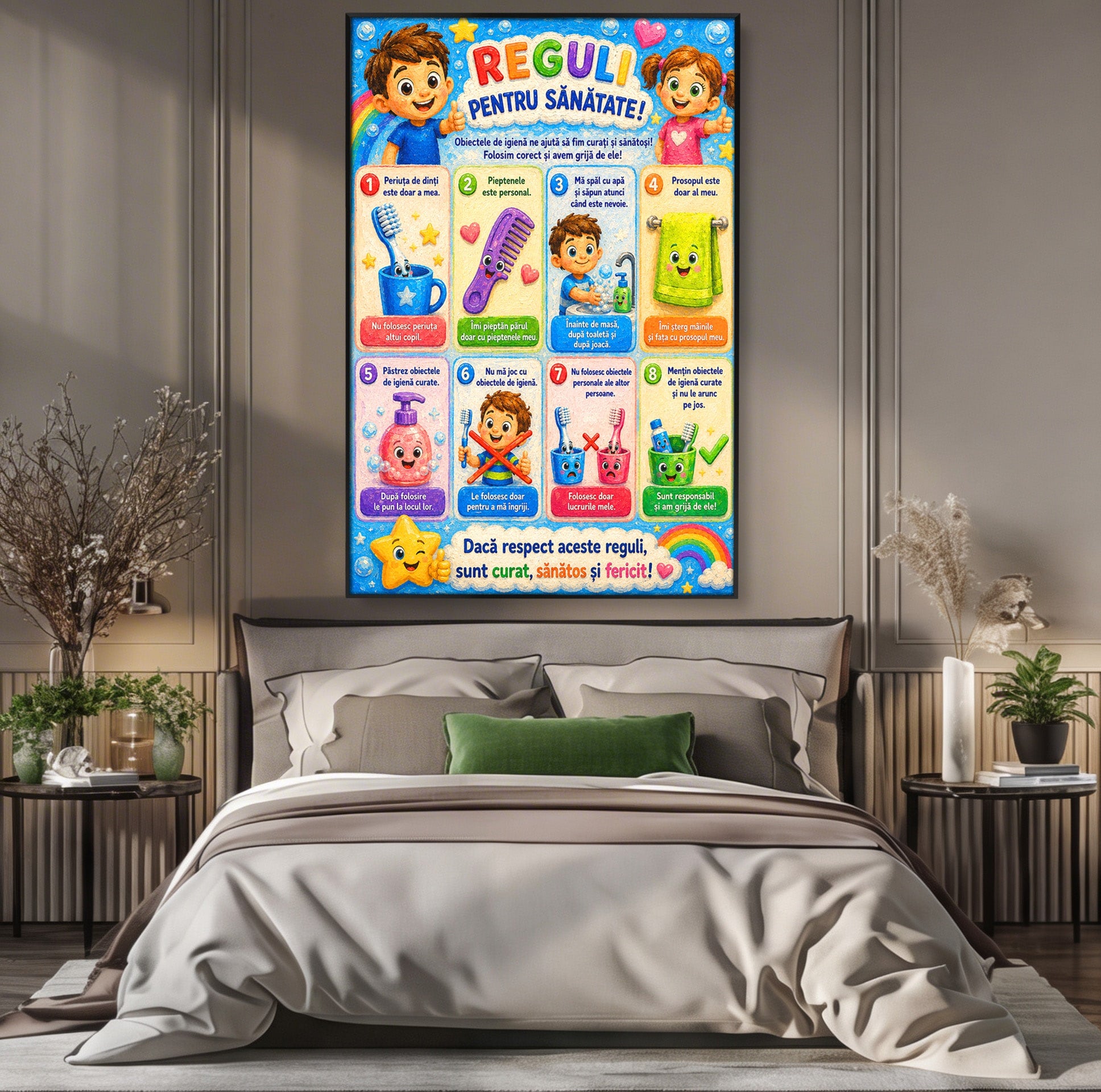 Tablou Canvas Premium LuxCanva® K1097, Reguli Pentru Sanatate, Copii, Educatie, Sanatate, Colorat, Camera Copiilor, Culori Vibrante