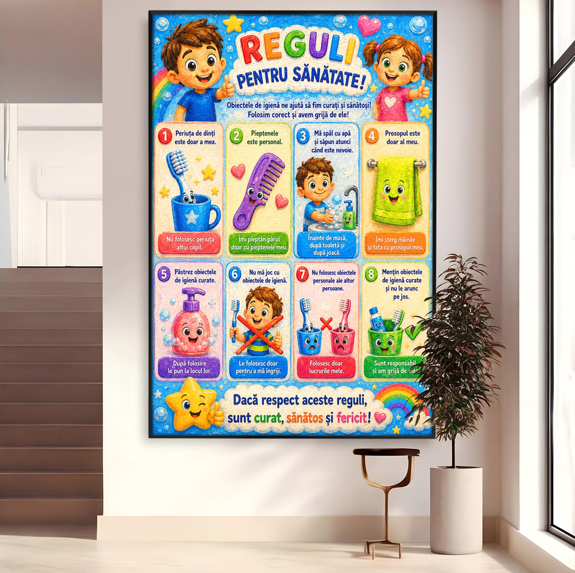Tablou Canvas Premium LuxCanva® K1097, Reguli Pentru Sanatate, Copii, Educatie, Sanatate, Colorat, Camera Copiilor, Culori Vibrante