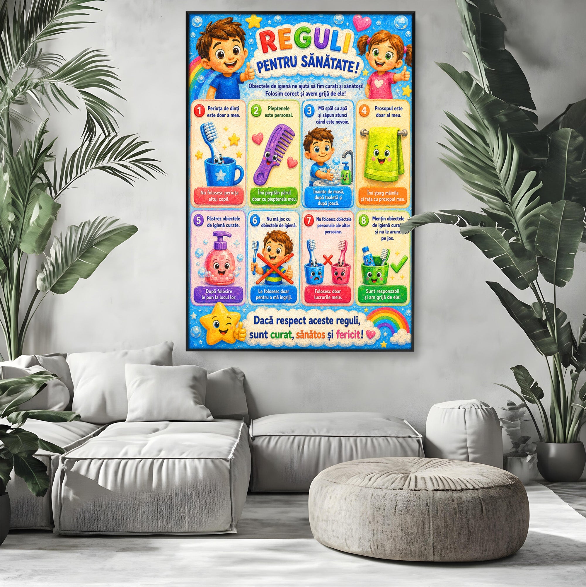 Tablou Canvas Premium LuxCanva® K1097, Reguli Pentru Sanatate, Copii, Educatie, Sanatate, Colorat, Camera Copiilor, Culori Vibrante