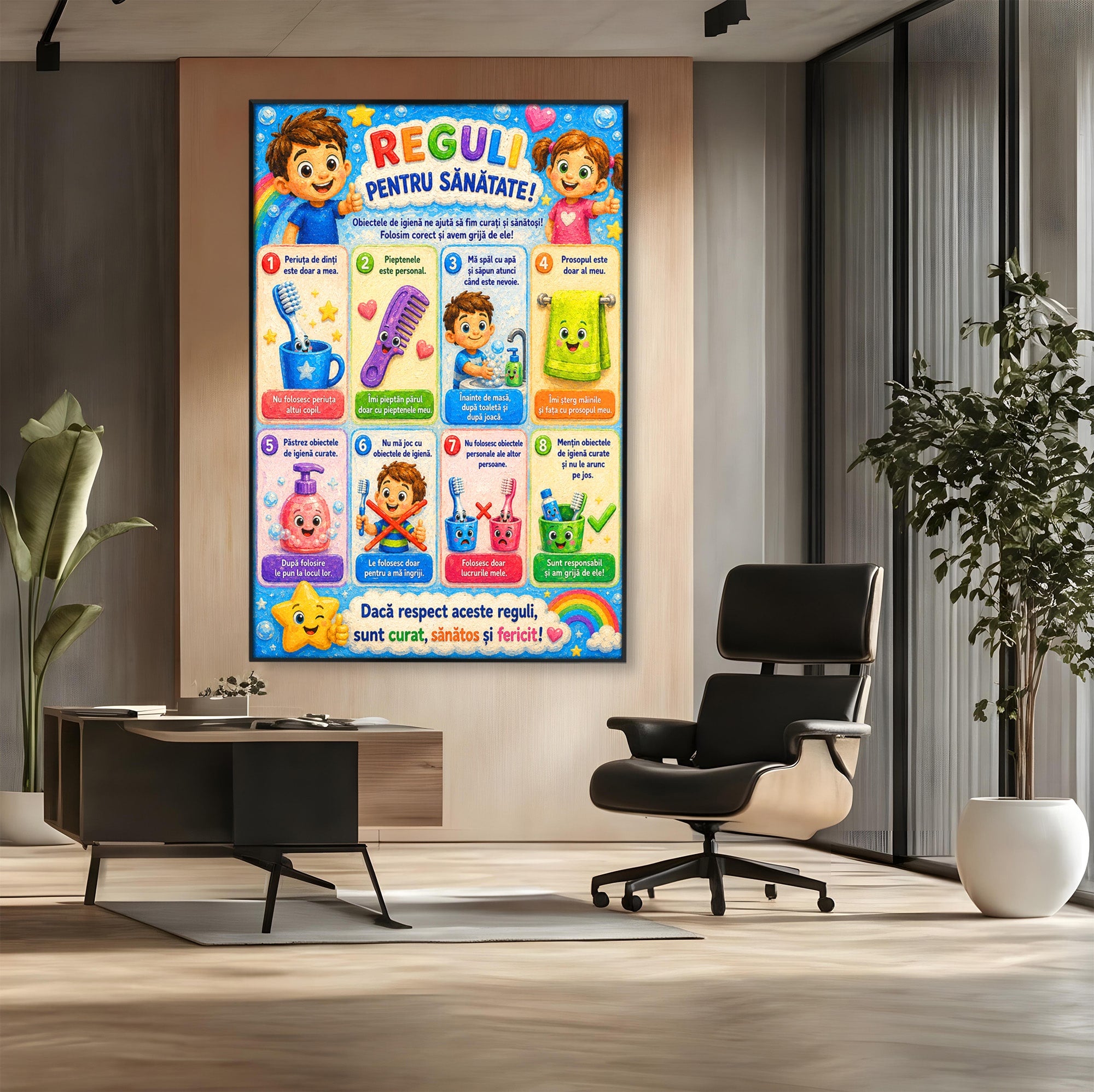 Tablou Canvas Premium LuxCanva® K1097, Reguli Pentru Sanatate, Copii, Educatie, Sanatate, Colorat, Camera Copiilor, Culori Vibrante