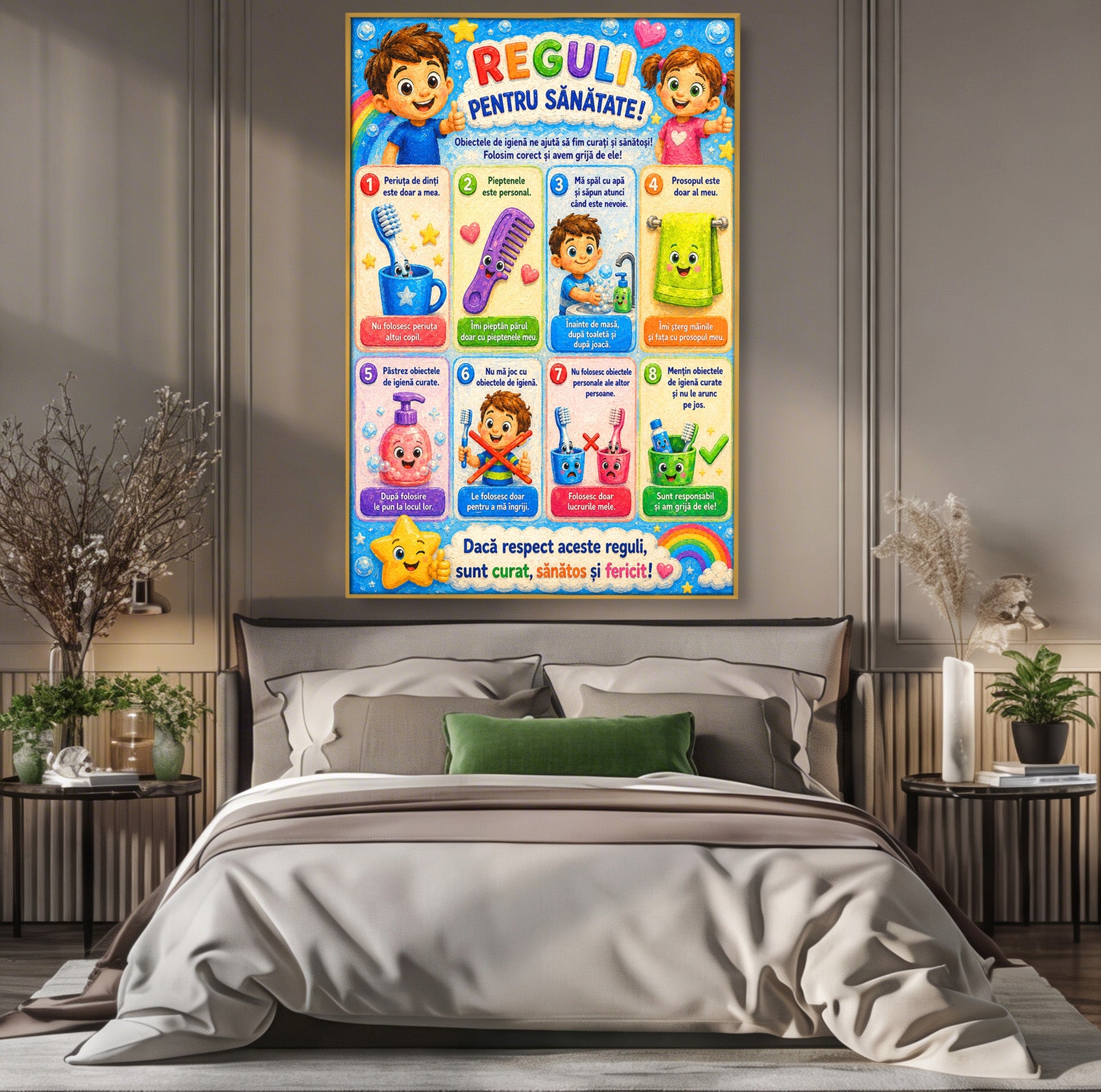 Tablou Canvas Premium LuxCanva® K1097, Reguli Pentru Sanatate, Copii, Educatie, Sanatate, Colorat, Camera Copiilor, Culori Vibrante