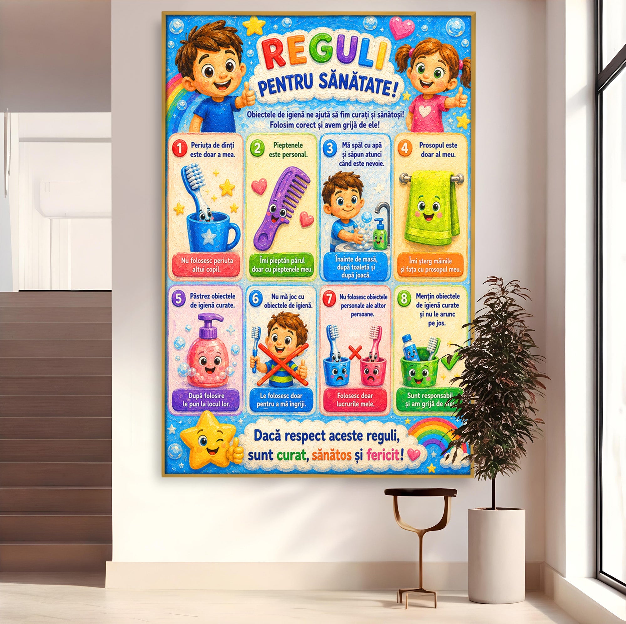Tablou Canvas Premium LuxCanva® K1097, Reguli Pentru Sanatate, Copii, Educatie, Sanatate, Colorat, Camera Copiilor, Culori Vibrante