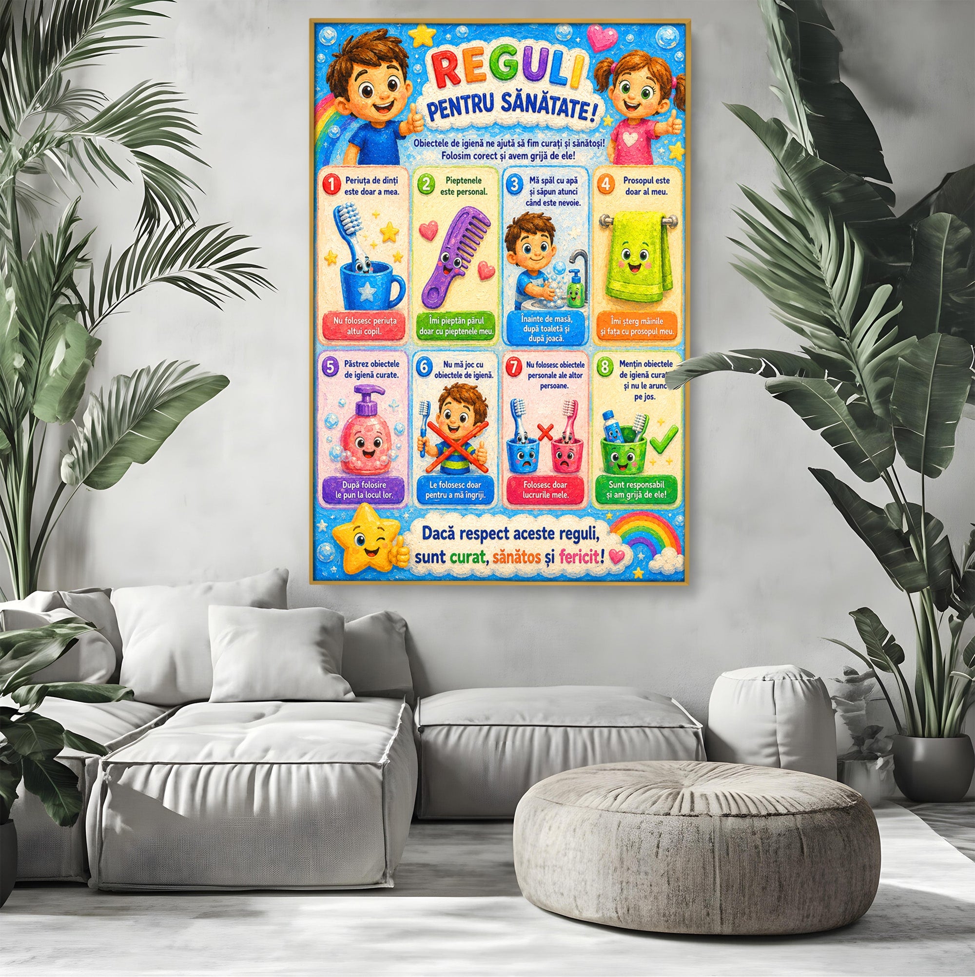 Tablou Canvas Premium LuxCanva® K1097, Reguli Pentru Sanatate, Copii, Educatie, Sanatate, Colorat, Camera Copiilor, Culori Vibrante