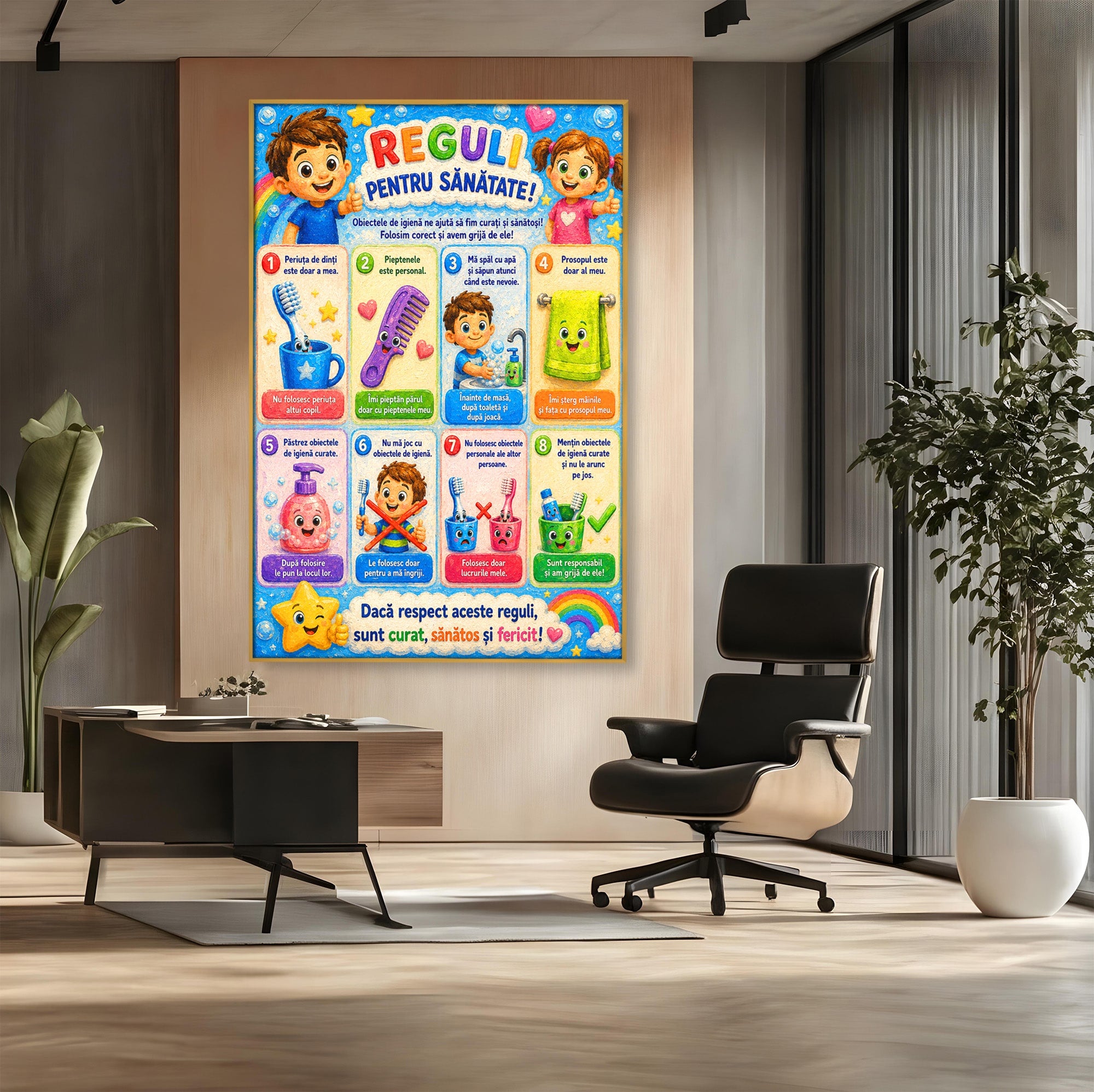 Tablou Canvas Premium LuxCanva® K1097, Reguli Pentru Sanatate, Copii, Educatie, Sanatate, Colorat, Camera Copiilor, Culori Vibrante
