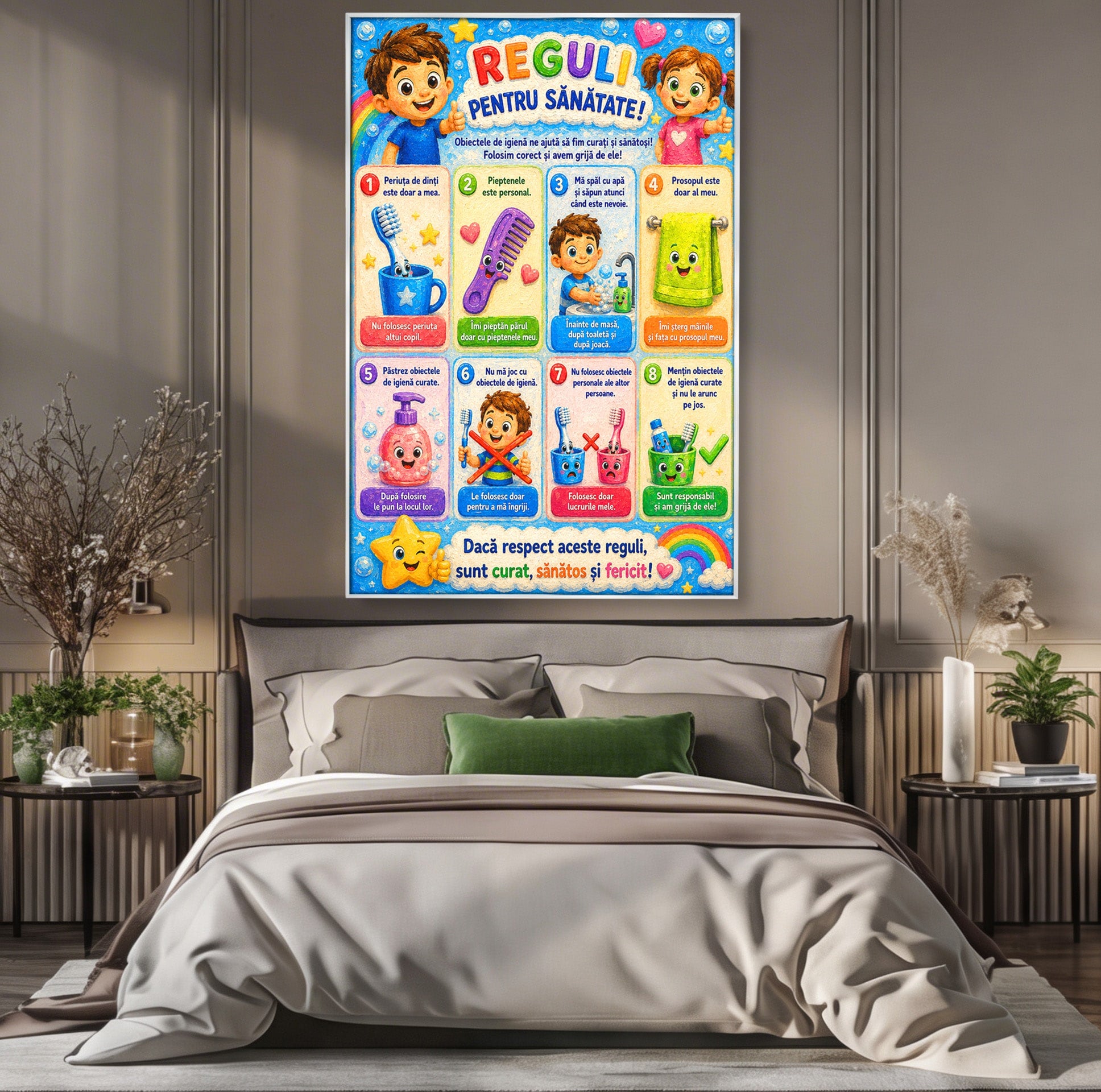 Tablou Canvas Premium LuxCanva® K1097, Reguli Pentru Sanatate, Copii, Educatie, Sanatate, Colorat, Camera Copiilor, Culori Vibrante