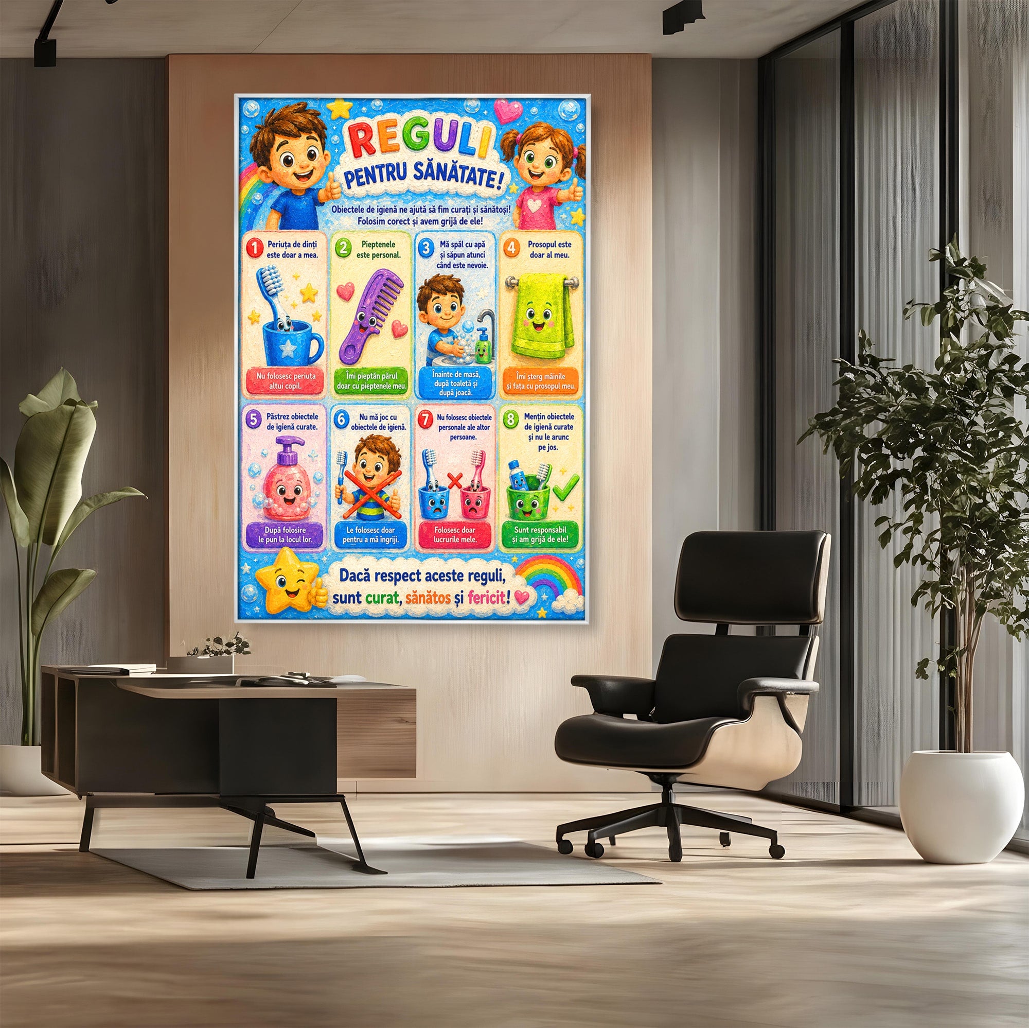 Tablou Canvas Premium LuxCanva® K1097, Reguli Pentru Sanatate, Copii, Educatie, Sanatate, Colorat, Camera Copiilor, Culori Vibrante
