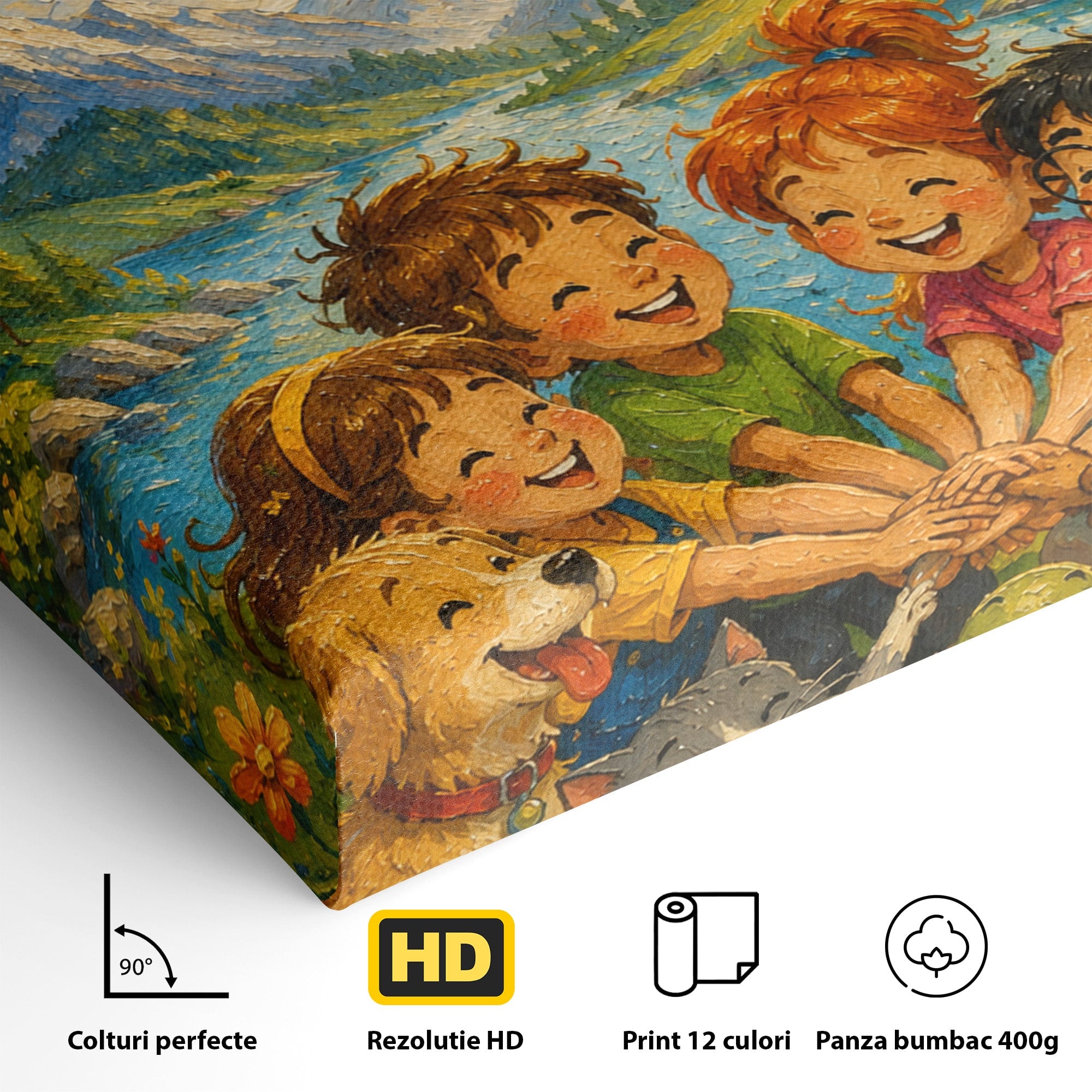 Tablou Canvas Premium LuxCanva® K1098, Impreuna Suntem O Echipa, Copii, Prietenie, Natura, Animale, Living, Culori Vibrante