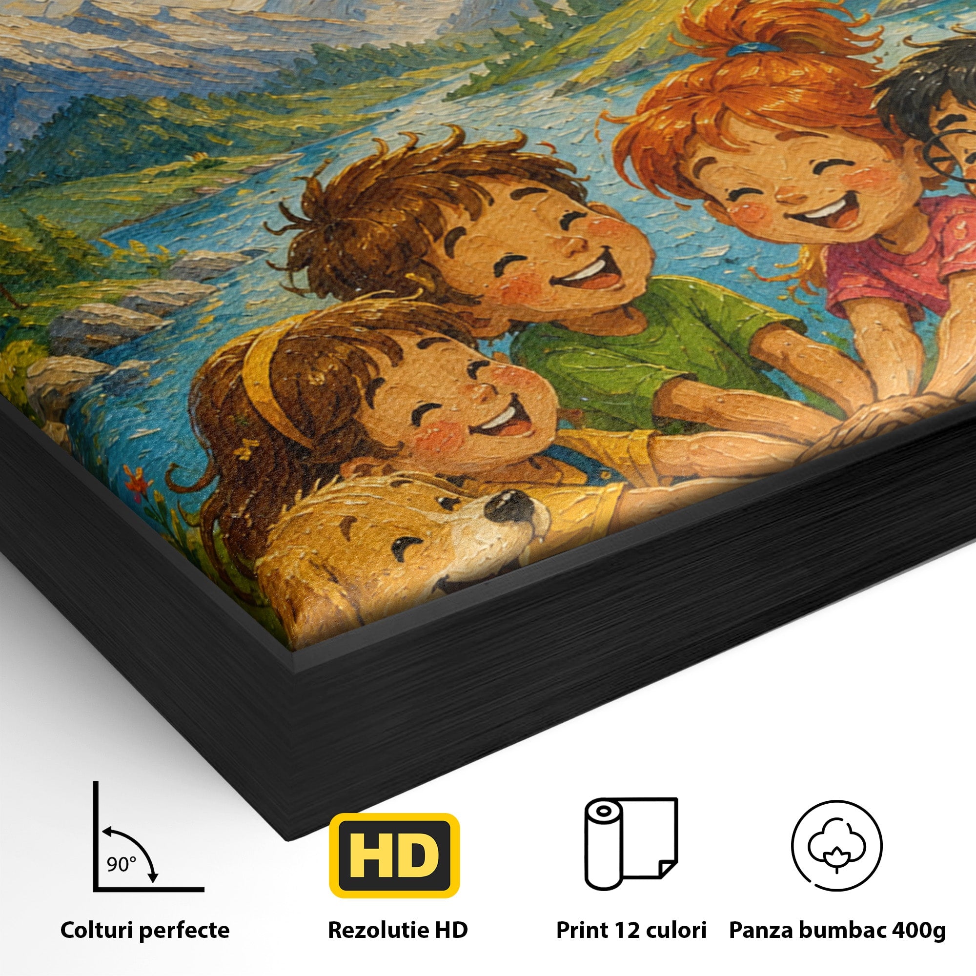 Tablou Canvas Premium LuxCanva® K1098, Impreuna Suntem O Echipa, Copii, Prietenie, Natura, Animale, Living, Culori Vibrante