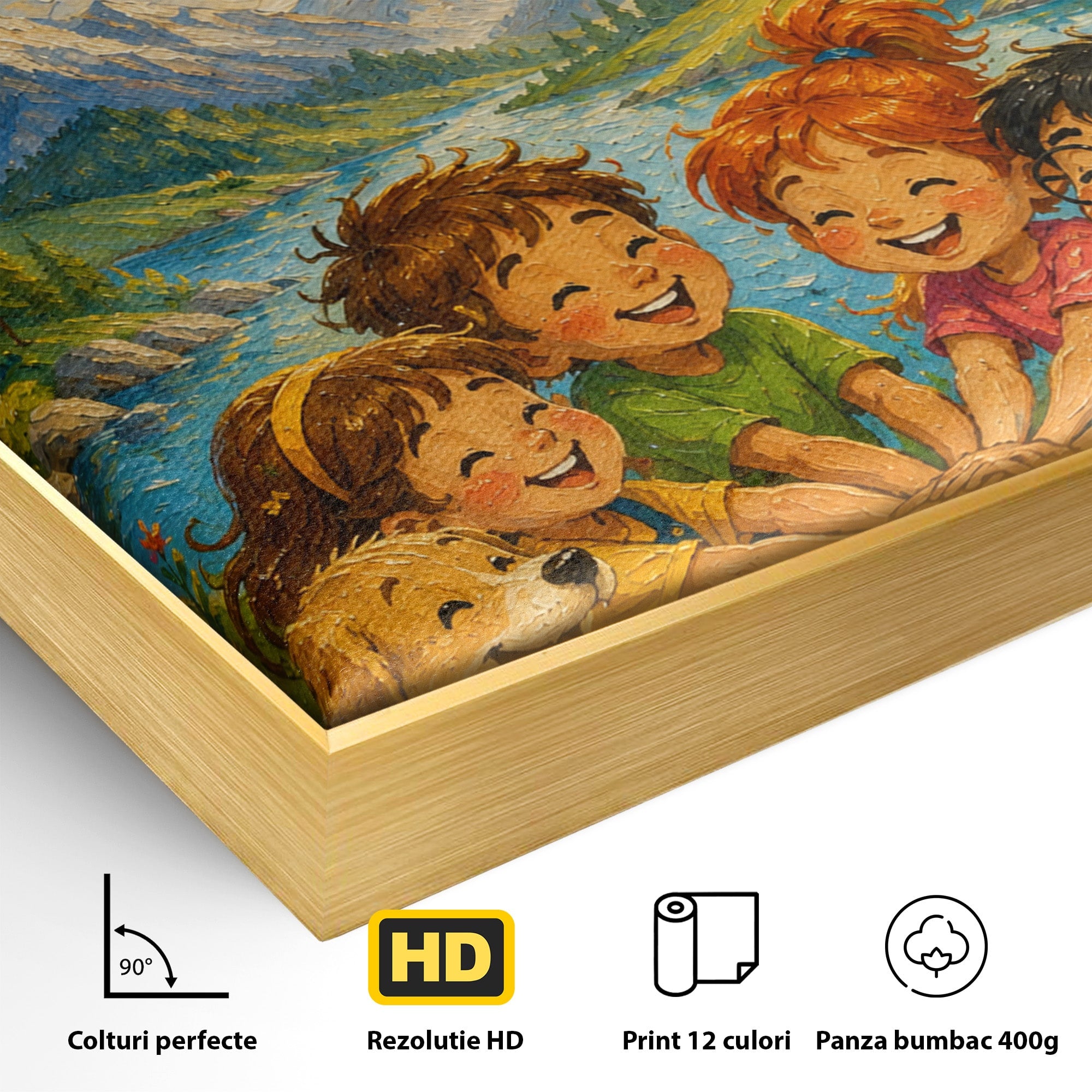 Tablou Canvas Premium LuxCanva® K1098, Impreuna Suntem O Echipa, Copii, Prietenie, Natura, Animale, Living, Culori Vibrante