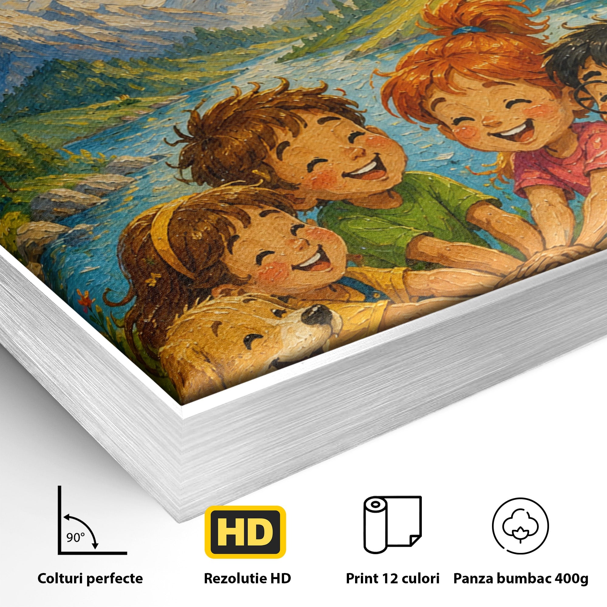 Tablou Canvas Premium LuxCanva® K1098, Impreuna Suntem O Echipa, Copii, Prietenie, Natura, Animale, Living, Culori Vibrante