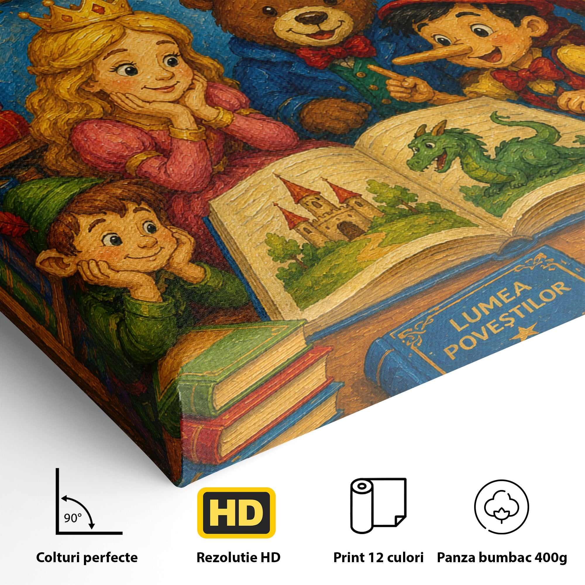 Tablou Canvas Premium LuxCanva® K1099, Coltul Povestilor, Povesti, Personaje, Copii, Imaginatie, Dormitor, Culori Vibrante