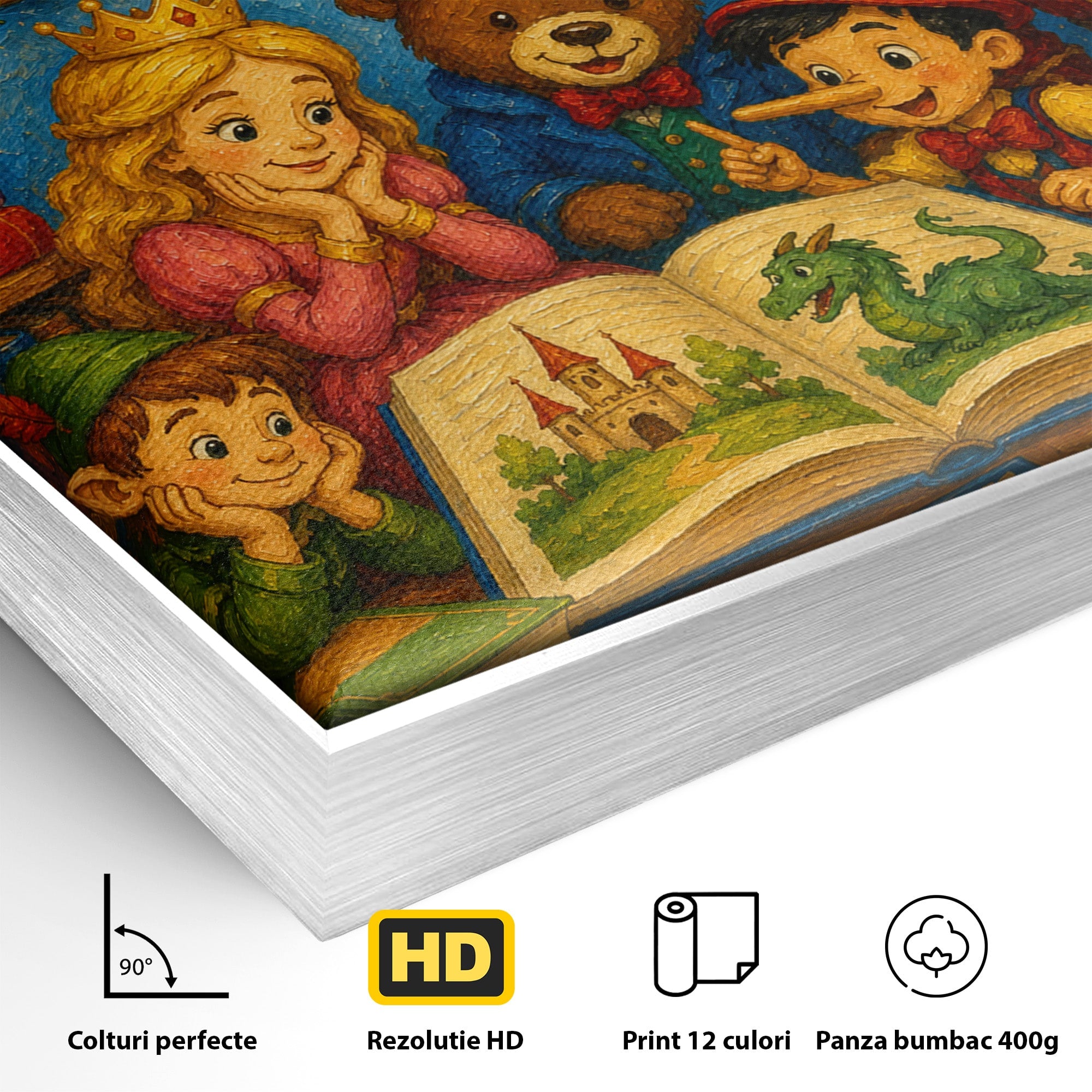 Tablou Canvas Premium LuxCanva® K1099, Coltul Povestilor, Povesti, Personaje, Copii, Imaginatie, Dormitor, Culori Vibrante