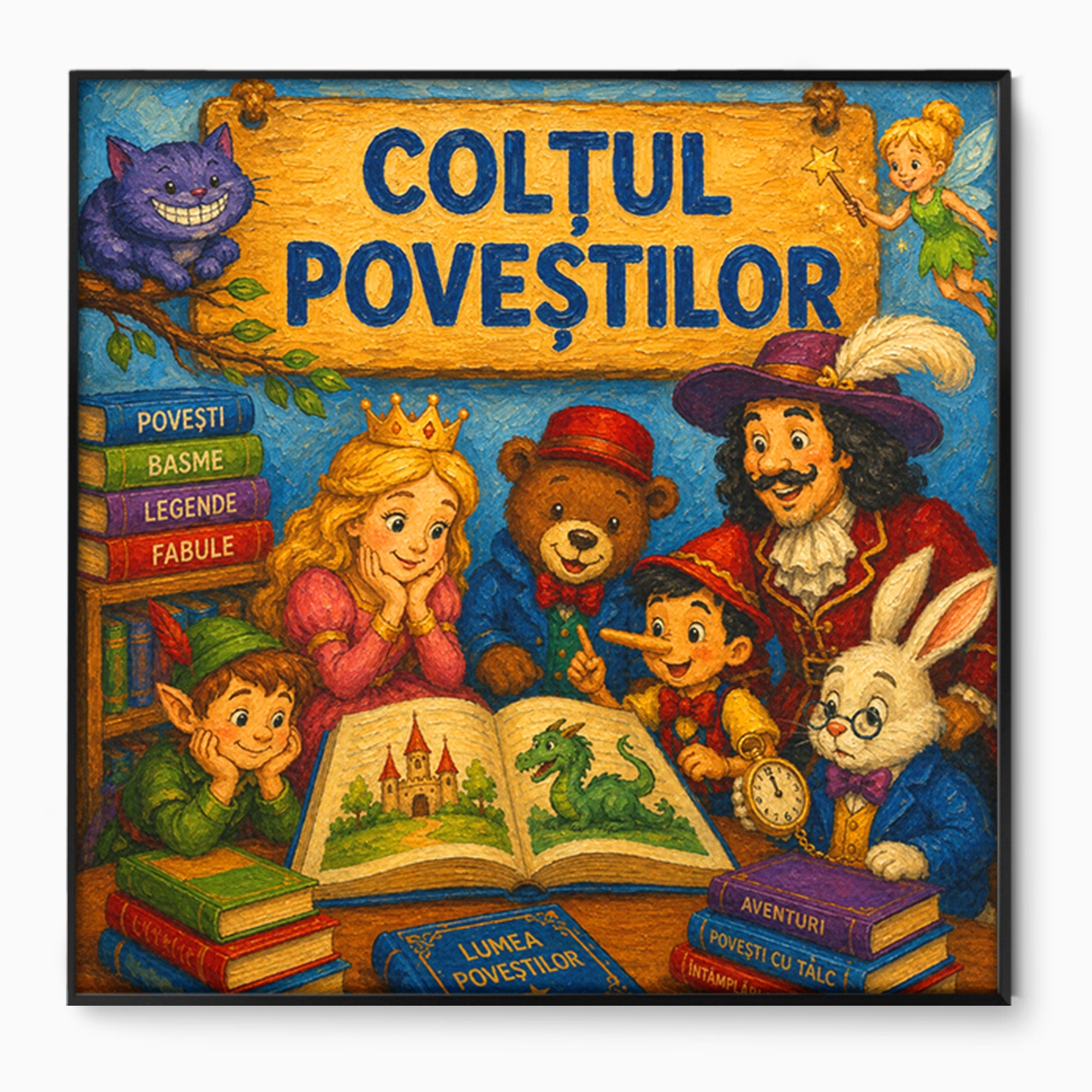 Tablou Canvas Premium LuxCanva® K1099, Coltul Povestilor, Povesti, Personaje, Copii, Imaginatie, Dormitor, Culori Vibrante