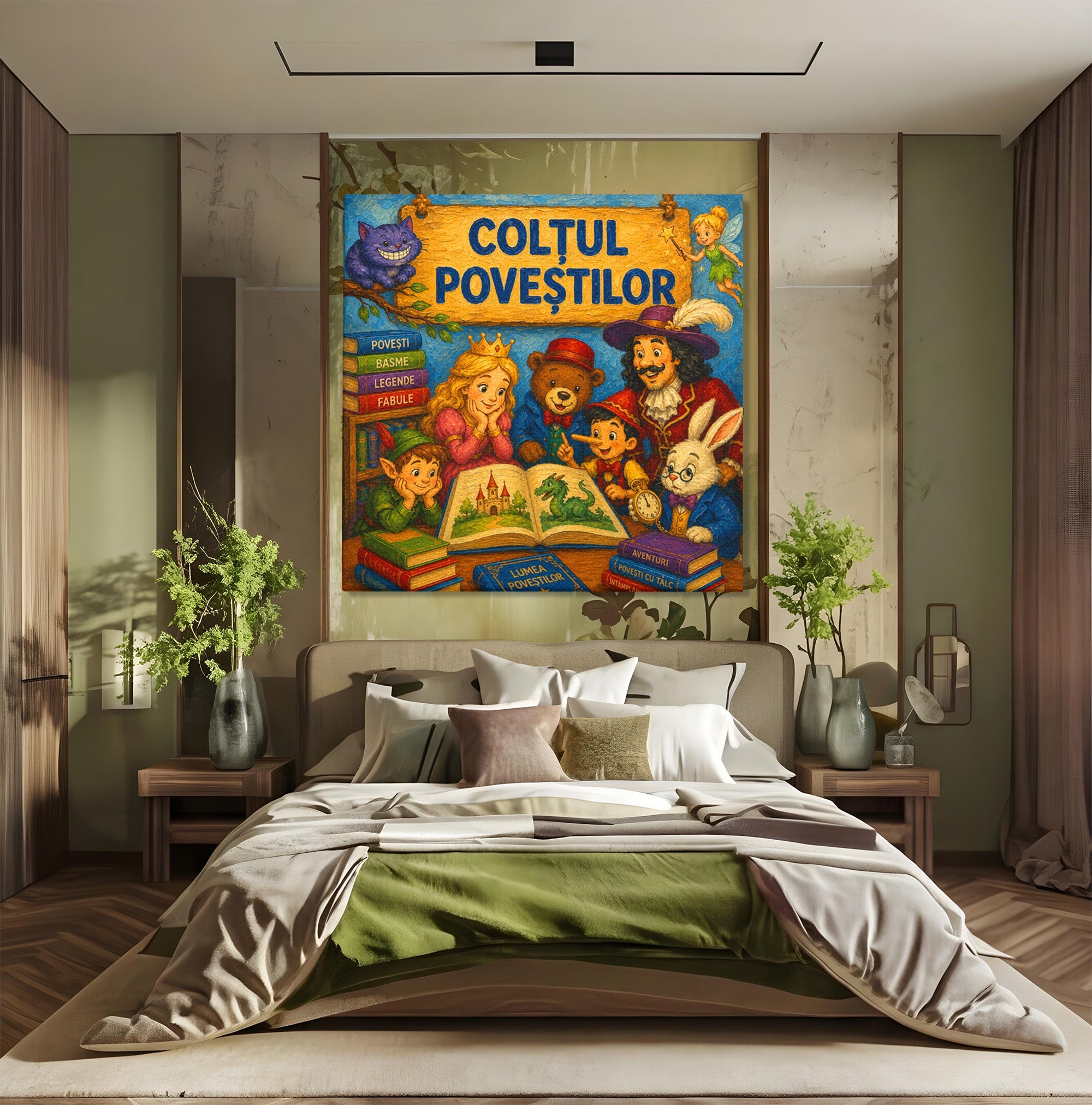 Tablou Canvas Premium LuxCanva® K1099, Coltul Povestilor, Povesti, Personaje, Copii, Imaginatie, Dormitor, Culori Vibrante