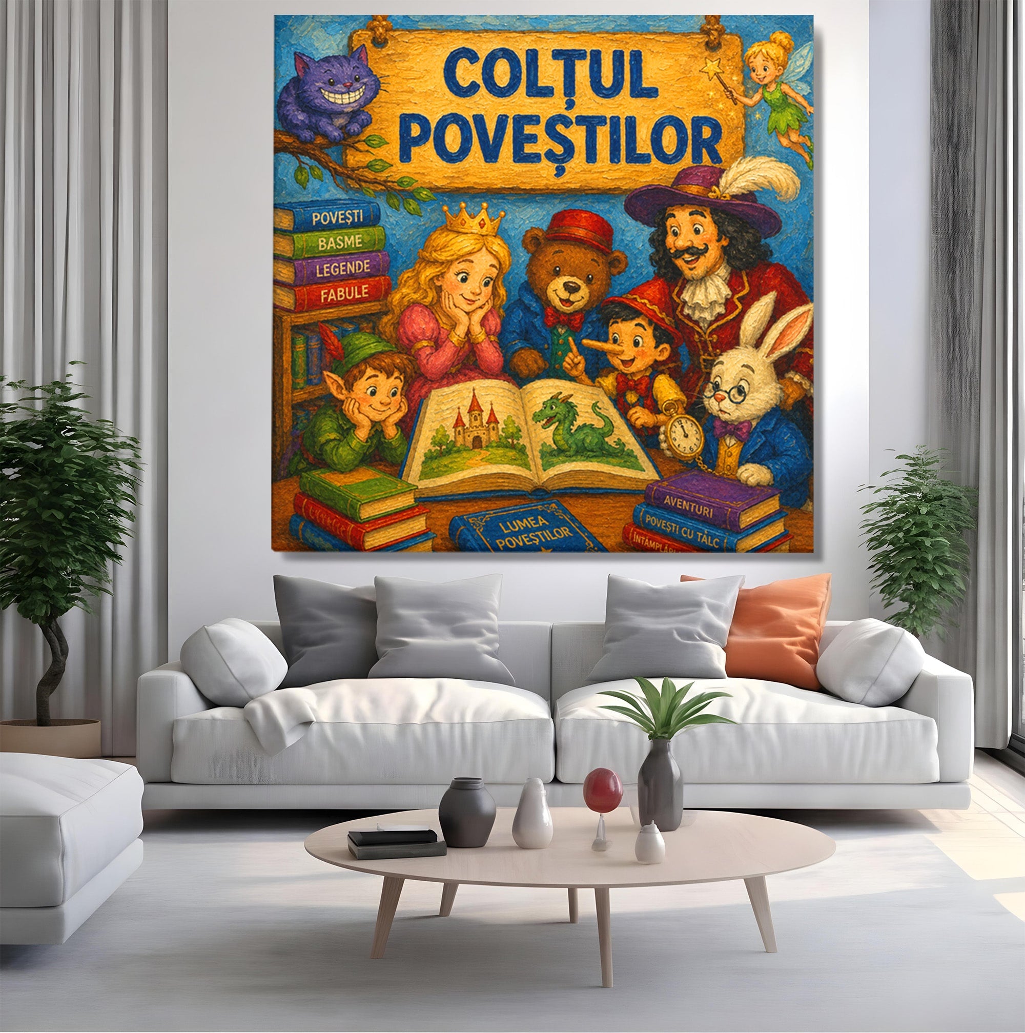 Tablou Canvas Premium LuxCanva® K1099, Coltul Povestilor, Povesti, Personaje, Copii, Imaginatie, Dormitor, Culori Vibrante