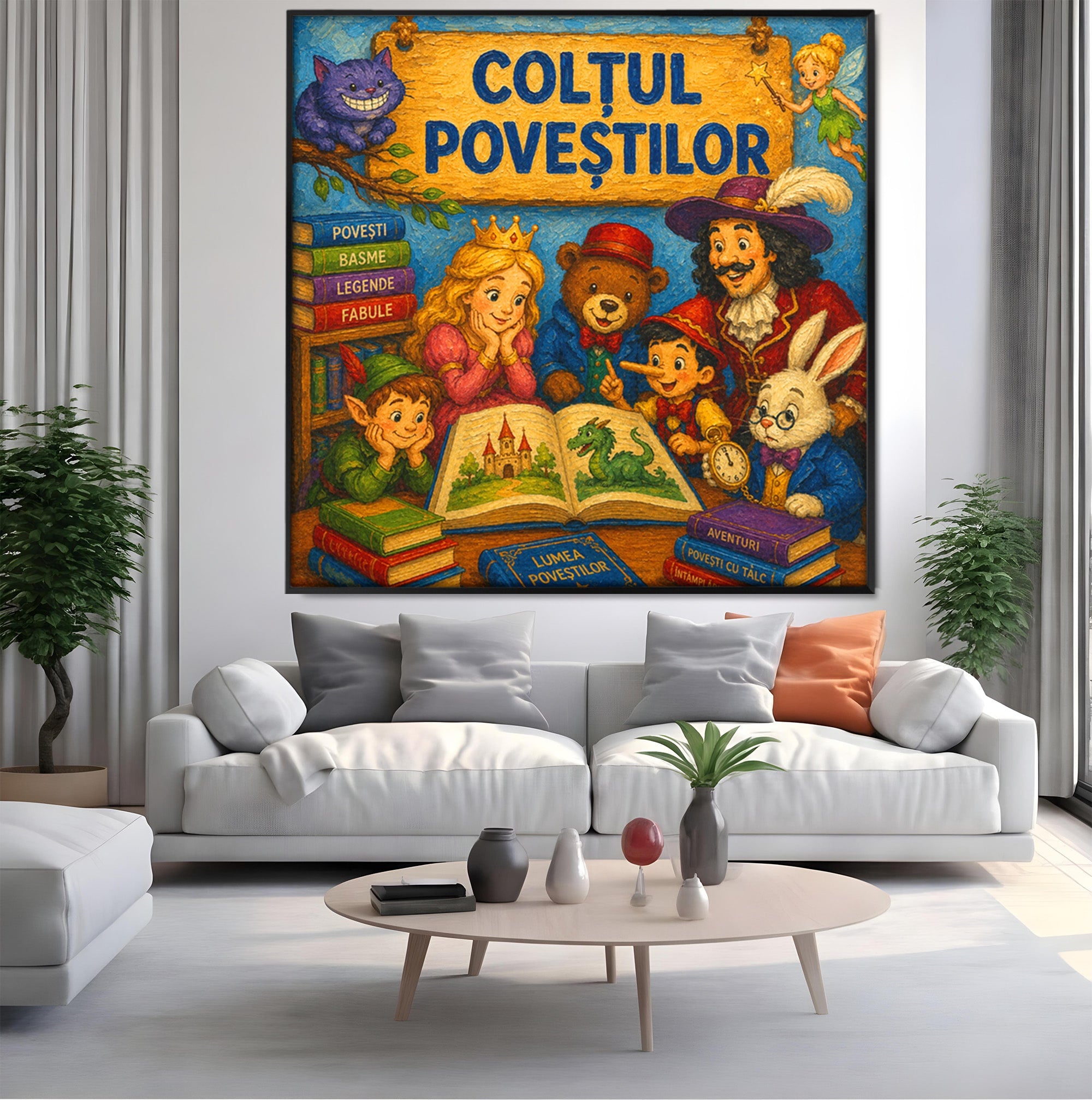 Tablou Canvas Premium LuxCanva® K1099, Coltul Povestilor, Povesti, Personaje, Copii, Imaginatie, Dormitor, Culori Vibrante