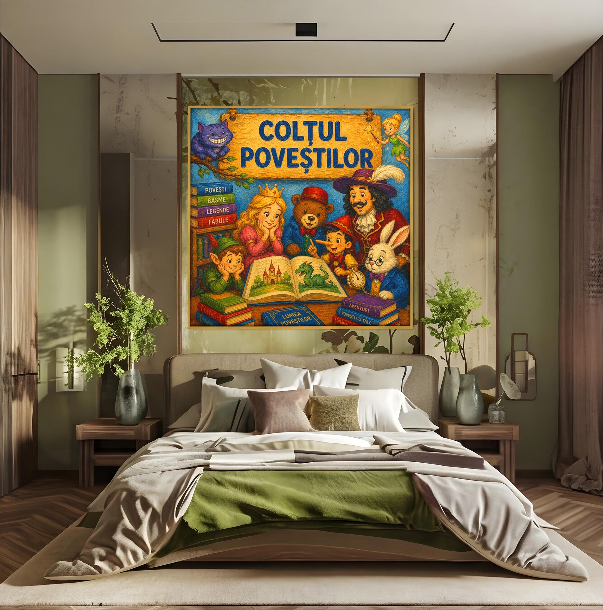 Tablou Canvas Premium LuxCanva® K1099, Coltul Povestilor, Povesti, Personaje, Copii, Imaginatie, Dormitor, Culori Vibrante