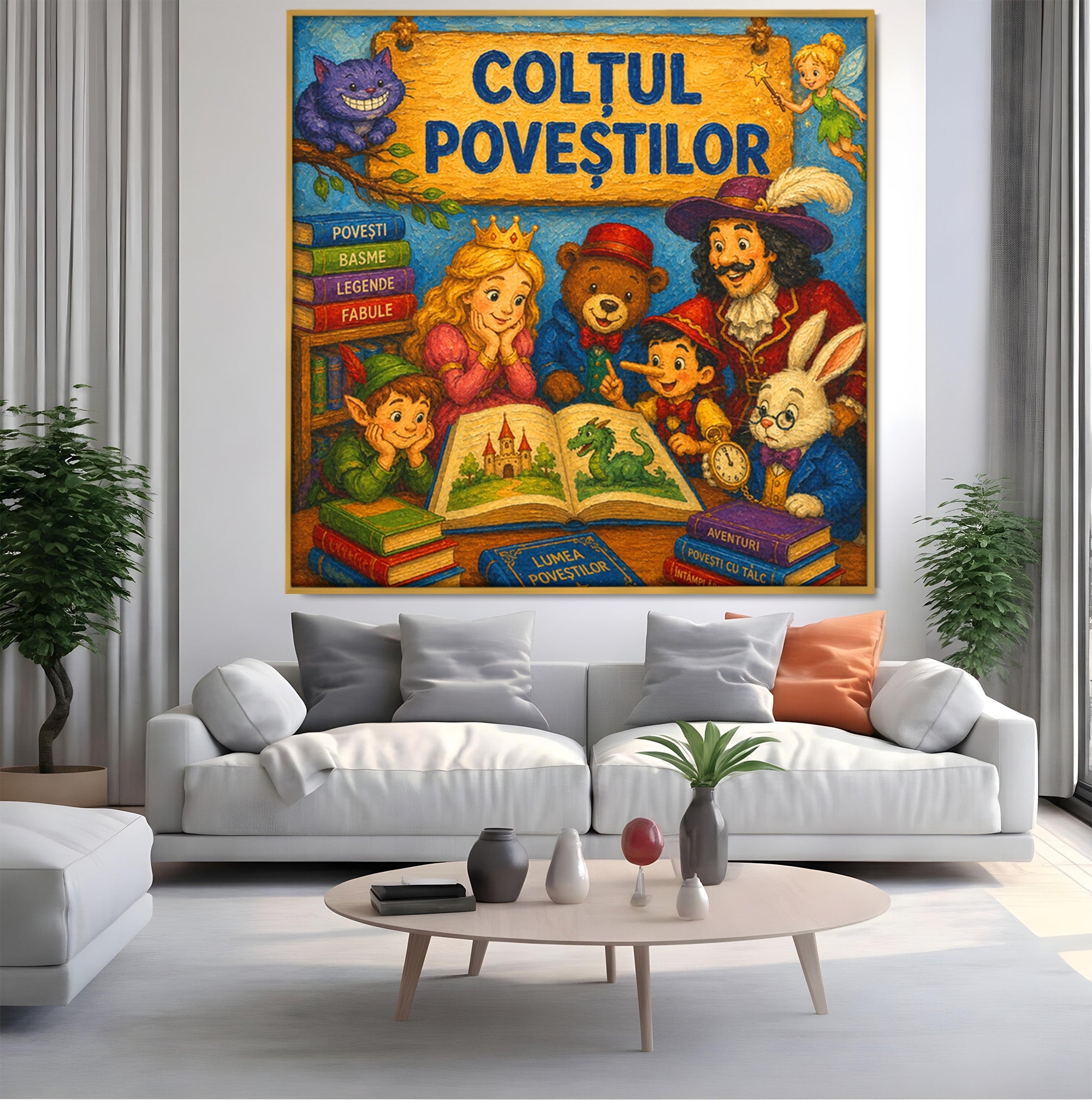 Tablou Canvas Premium LuxCanva® K1099, Coltul Povestilor, Povesti, Personaje, Copii, Imaginatie, Dormitor, Culori Vibrante