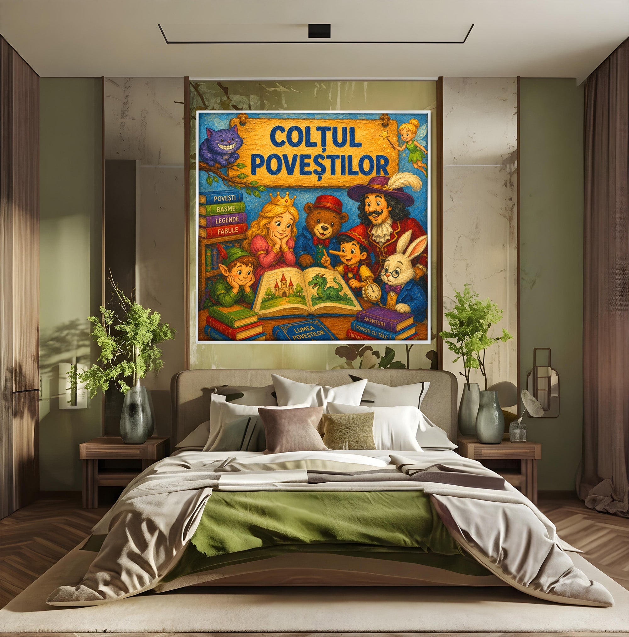 Tablou Canvas Premium LuxCanva® K1099, Coltul Povestilor, Povesti, Personaje, Copii, Imaginatie, Dormitor, Culori Vibrante