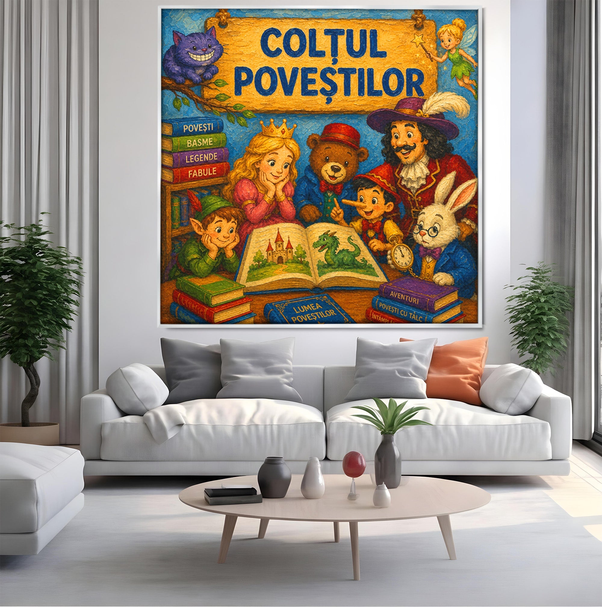 Tablou Canvas Premium LuxCanva® K1099, Coltul Povestilor, Povesti, Personaje, Copii, Imaginatie, Dormitor, Culori Vibrante