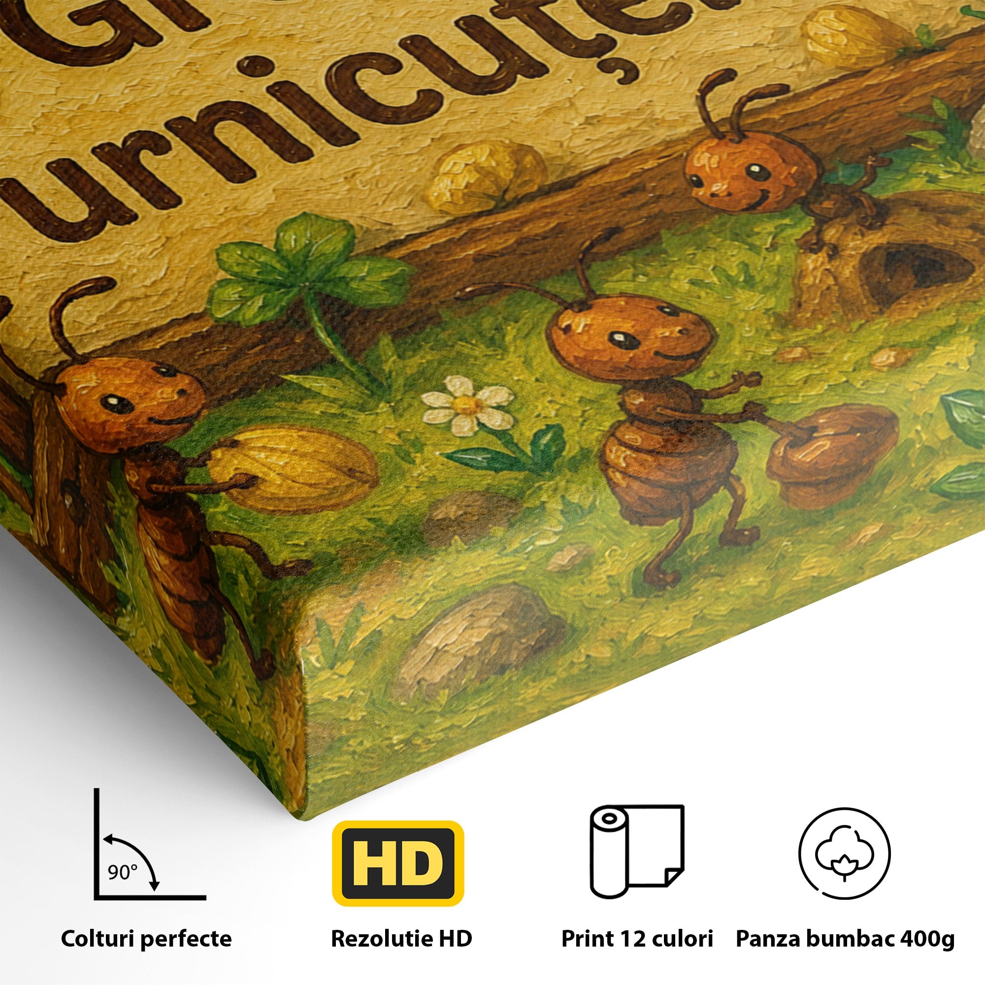 Tablou Canvas Premium LuxCanva® K1100, Furnicute Vesele, Furnici, Natura, Fericire, Copii, Gradina, Living, Culori Vibrante